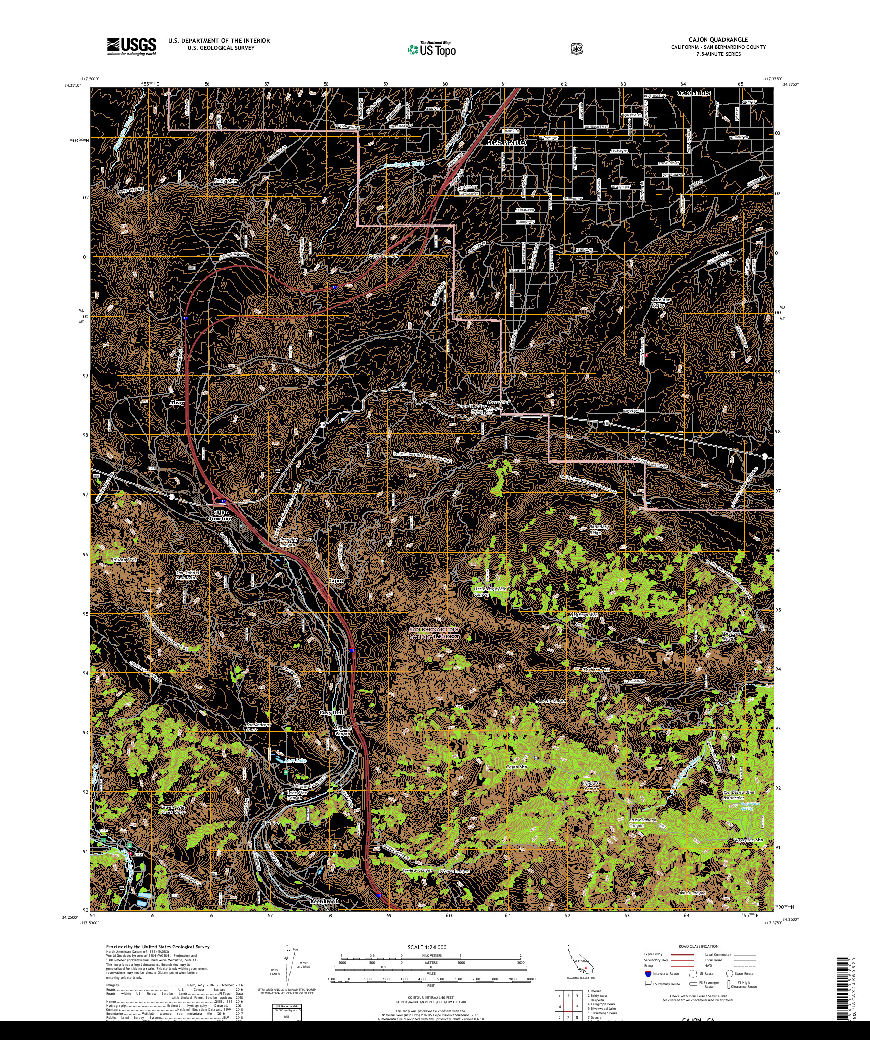 USGS US TOPO 7.5-MINUTE MAP FOR CAJON, CA 2018