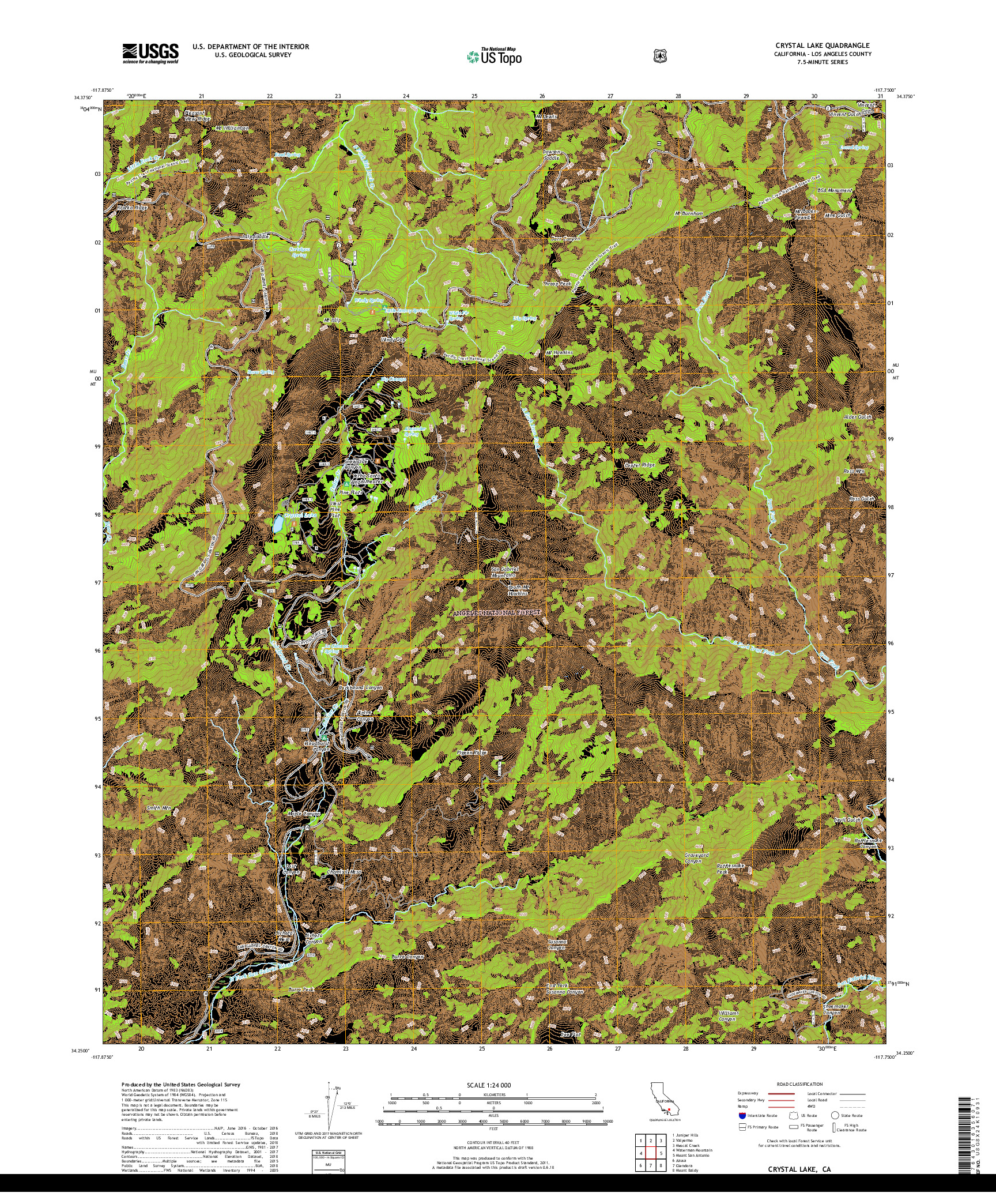USGS US TOPO 7.5-MINUTE MAP FOR CRYSTAL LAKE, CA 2018