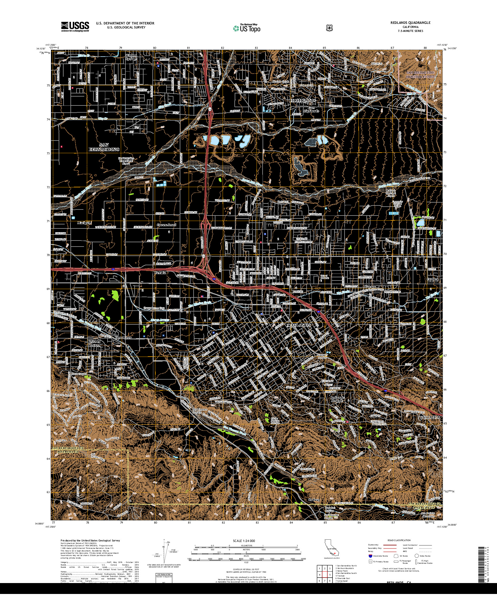 USGS US TOPO 7.5-MINUTE MAP FOR REDLANDS, CA 2018