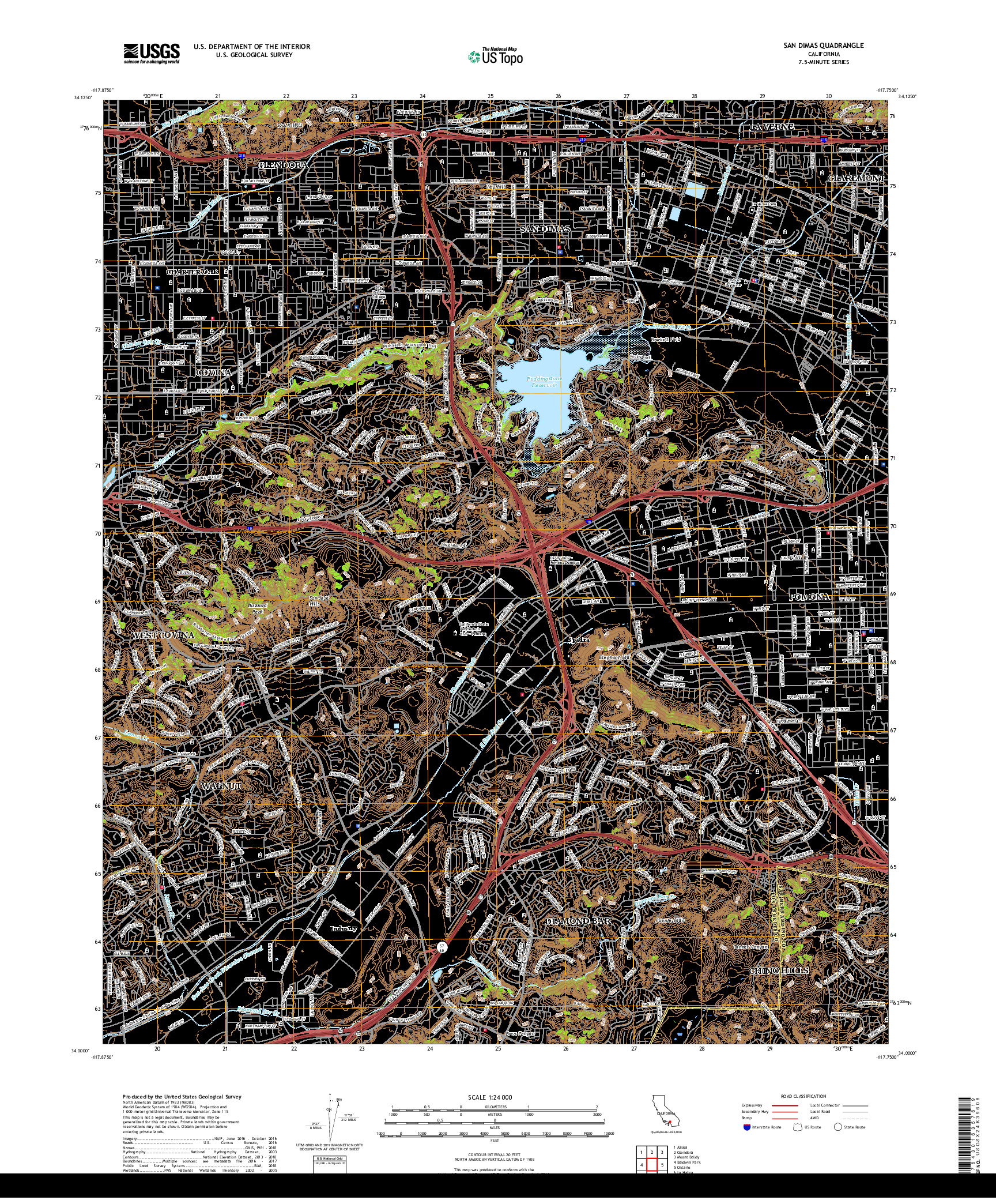 USGS US TOPO 7.5-MINUTE MAP FOR SAN DIMAS, CA 2018