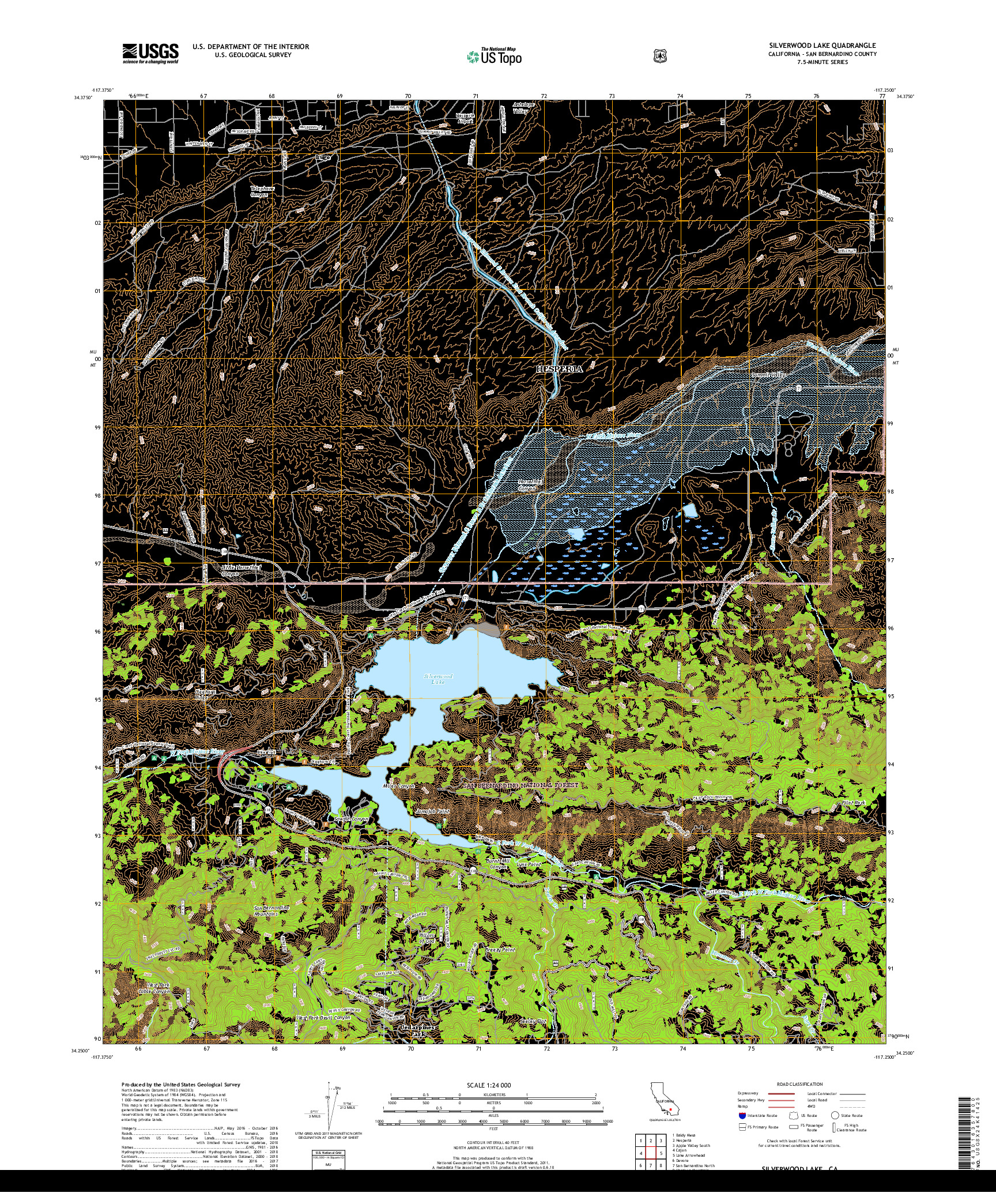 USGS US TOPO 7.5-MINUTE MAP FOR SILVERWOOD LAKE, CA 2018