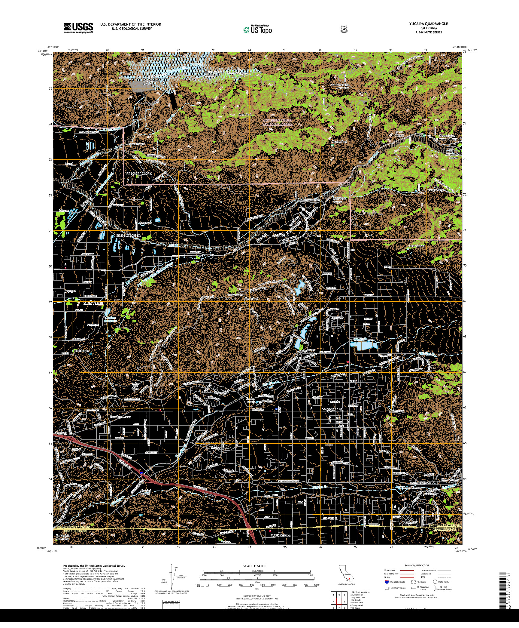USGS US TOPO 7.5-MINUTE MAP FOR YUCAIPA, CA 2018