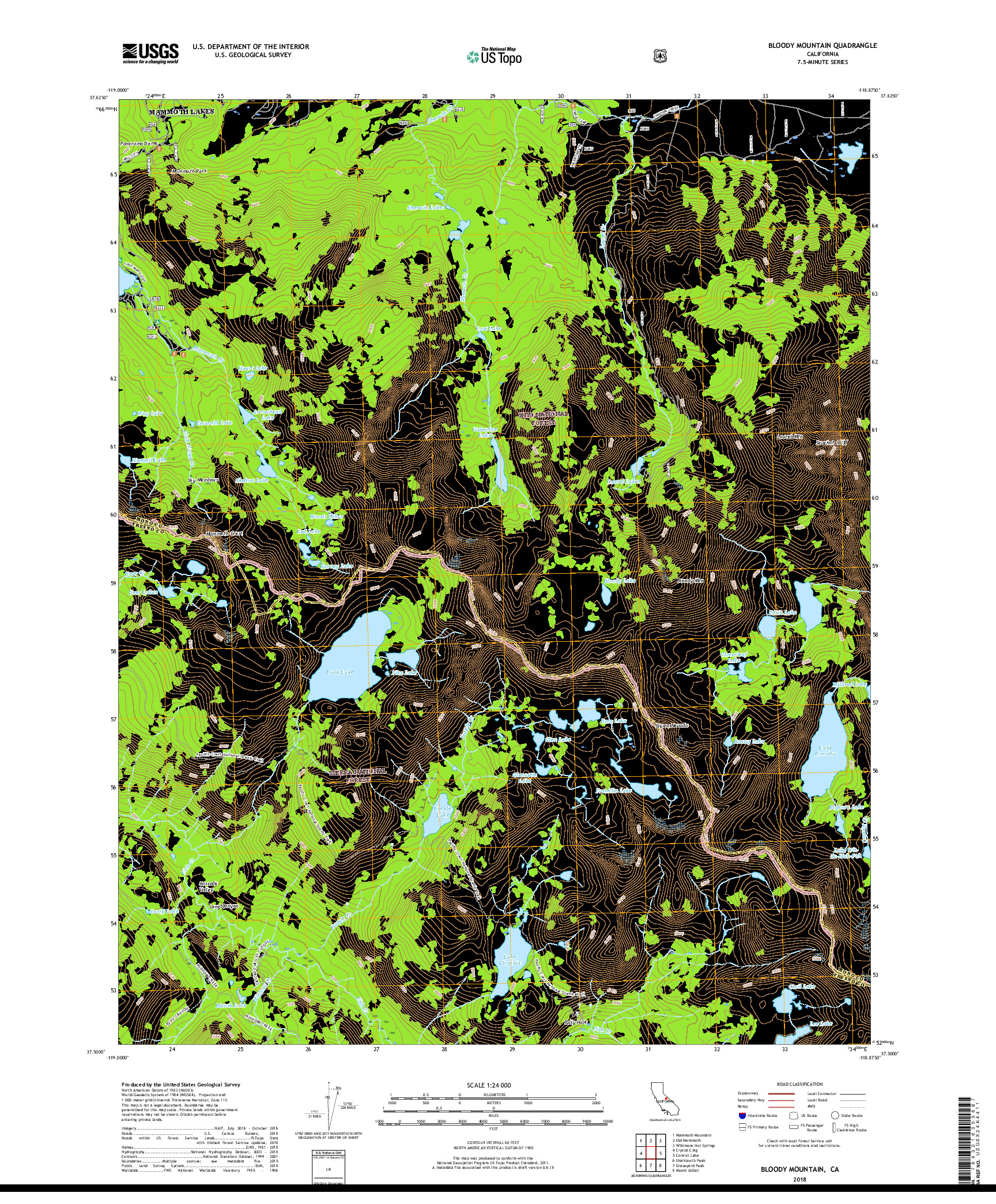 USGS US TOPO 7.5-MINUTE MAP FOR BLOODY MOUNTAIN, CA 2018