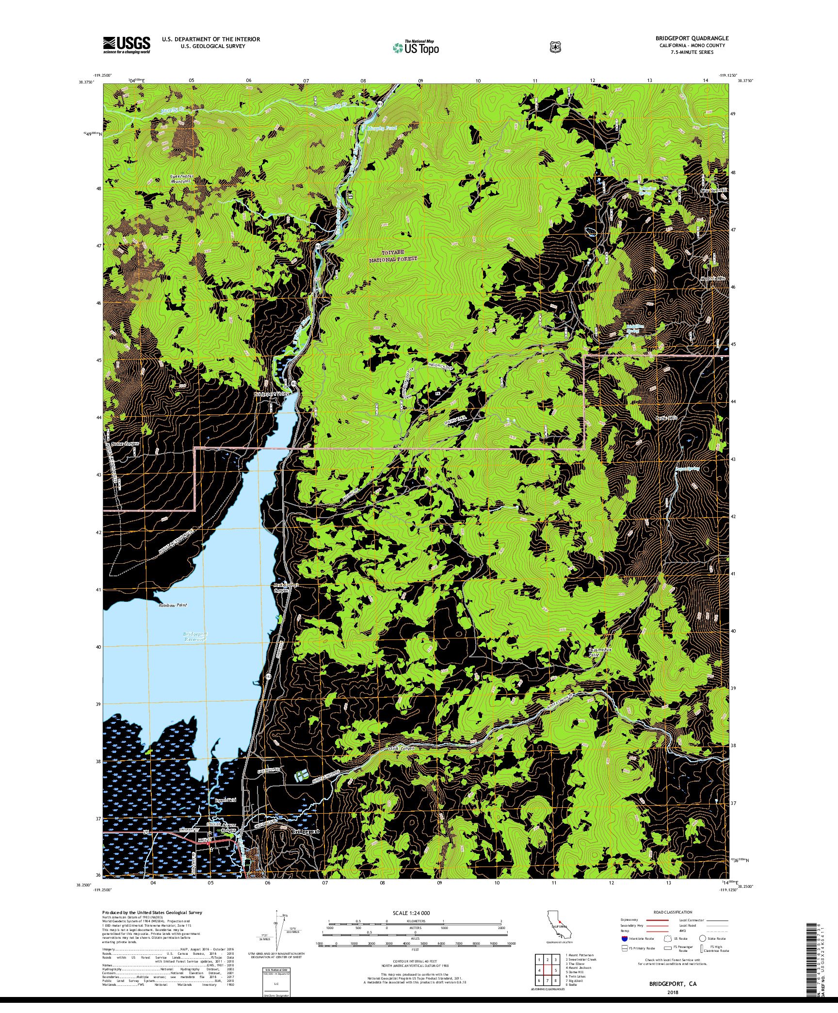 USGS US TOPO 7.5-MINUTE MAP FOR BRIDGEPORT, CA 2018