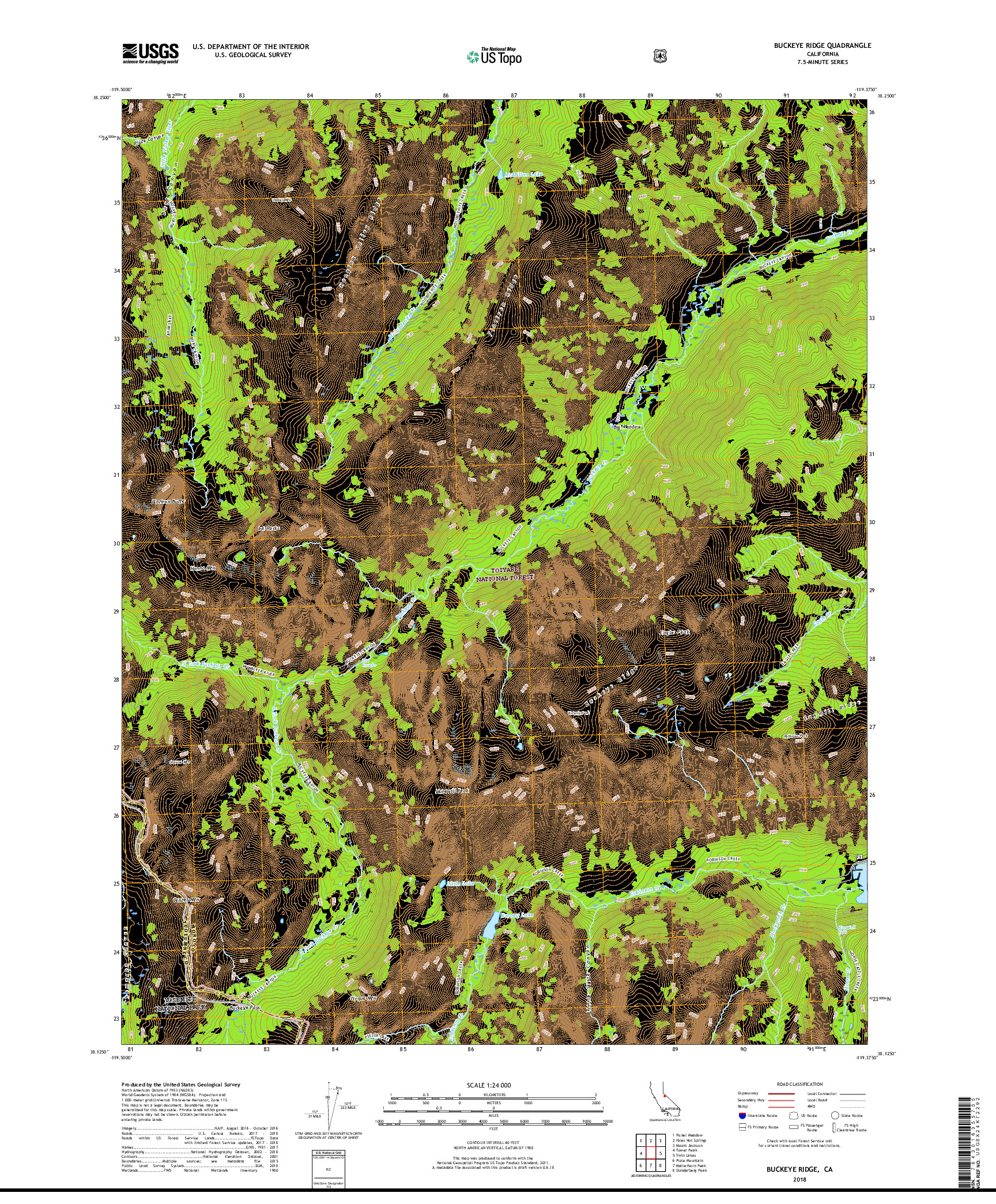 USGS US TOPO 7.5-MINUTE MAP FOR BUCKEYE RIDGE, CA 2018