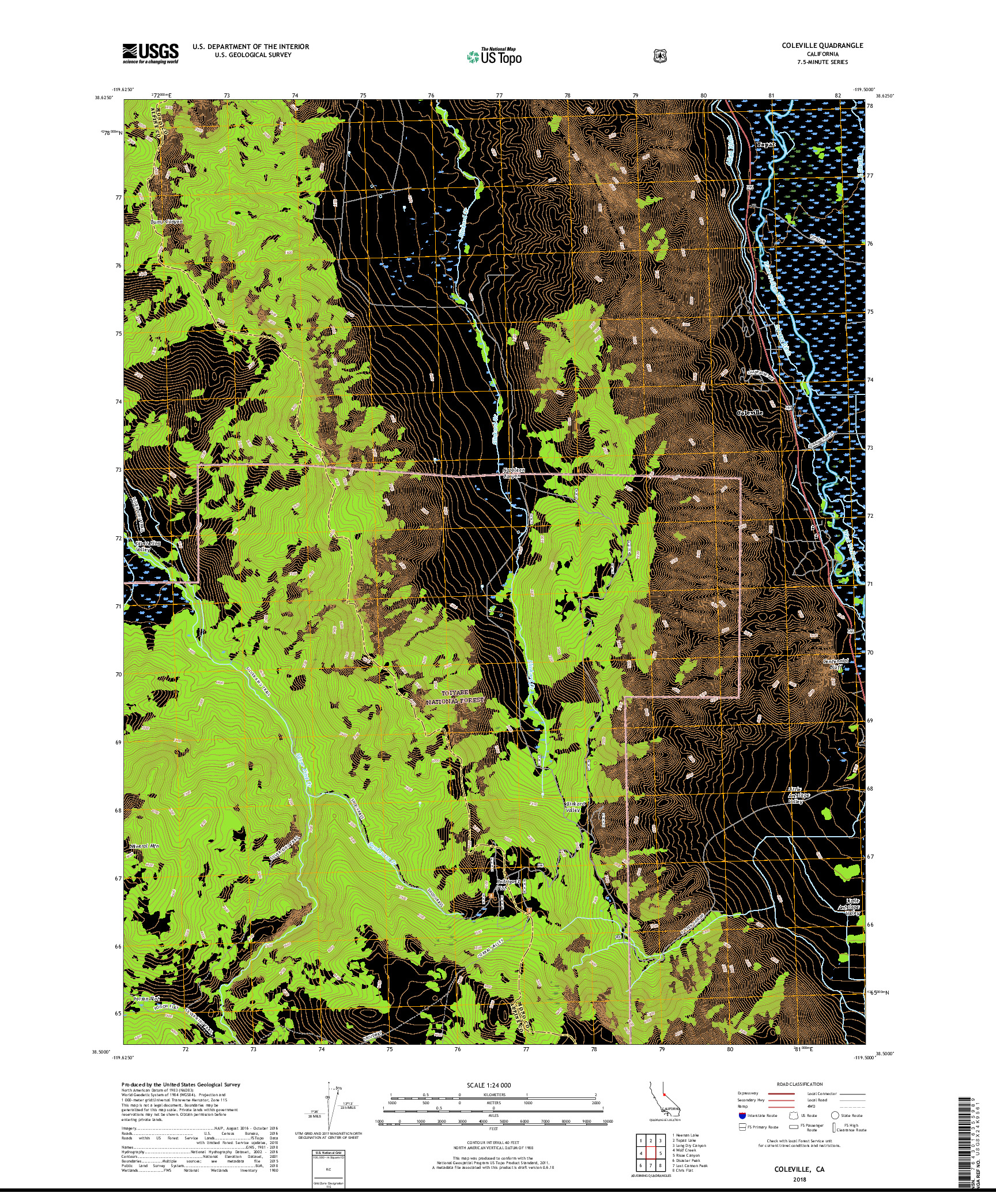 USGS US TOPO 7.5-MINUTE MAP FOR COLEVILLE, CA 2018