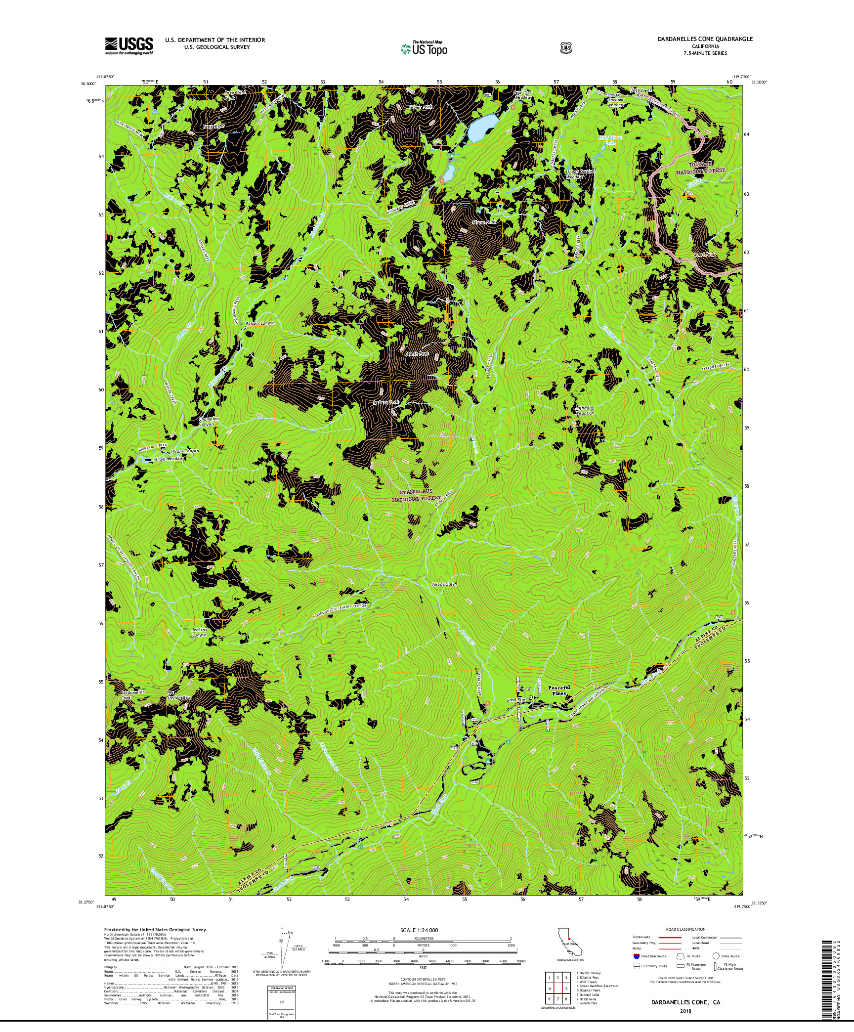 USGS US TOPO 7.5-MINUTE MAP FOR DARDANELLES CONE, CA 2018