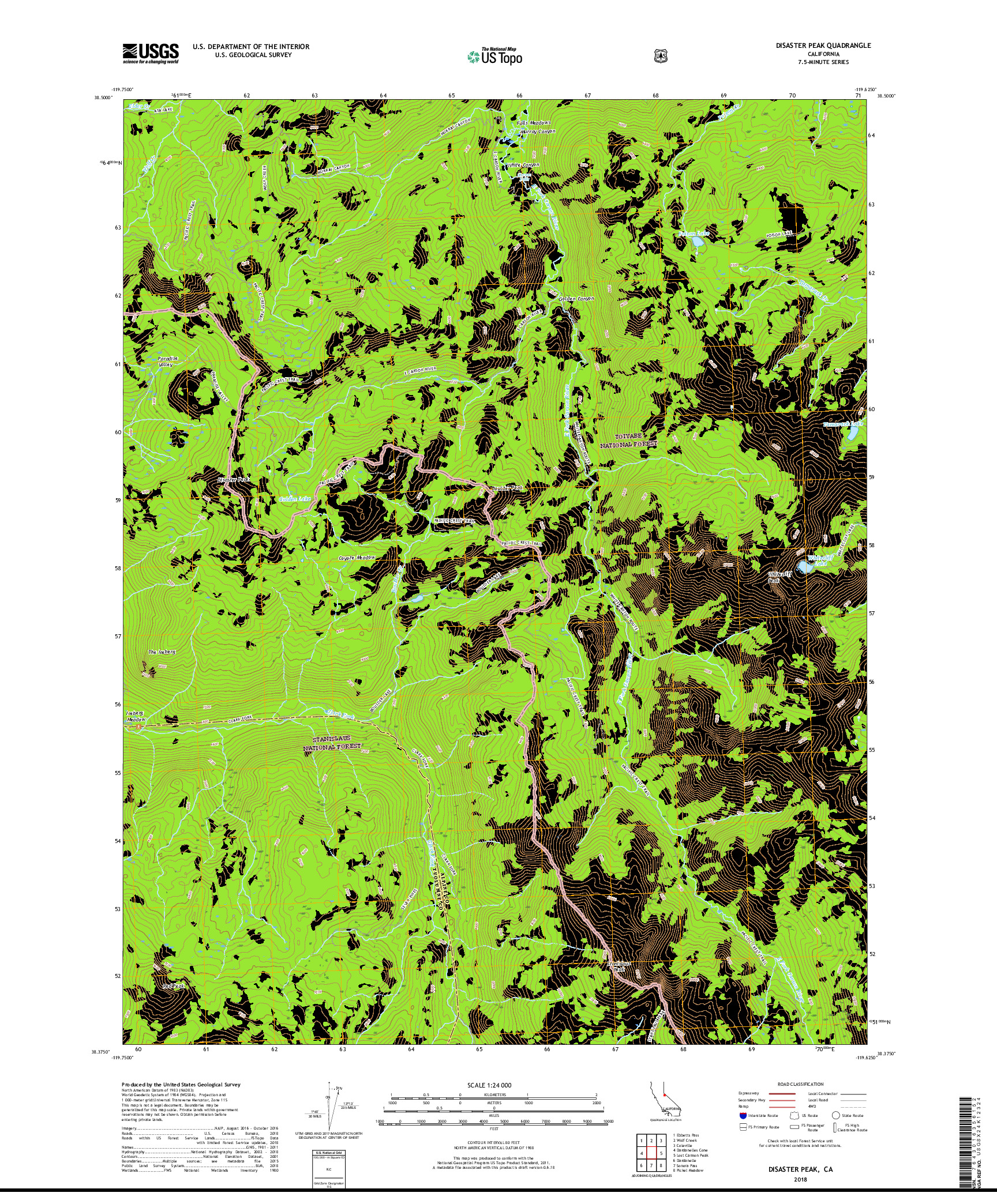 USGS US TOPO 7.5-MINUTE MAP FOR DISASTER PEAK, CA 2018