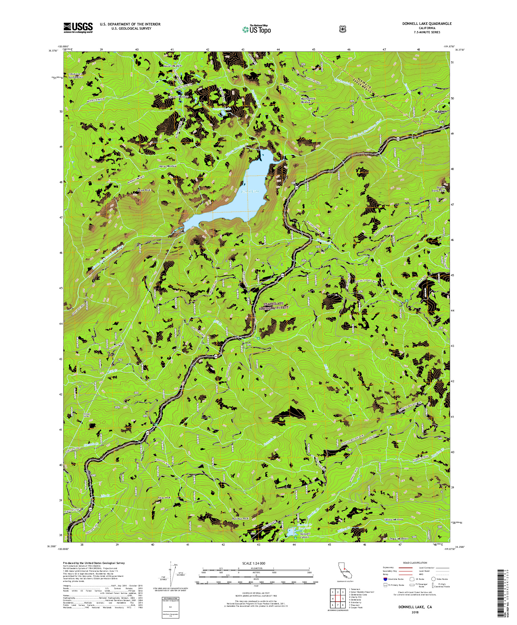 USGS US TOPO 7.5-MINUTE MAP FOR DONNELL LAKE, CA 2018