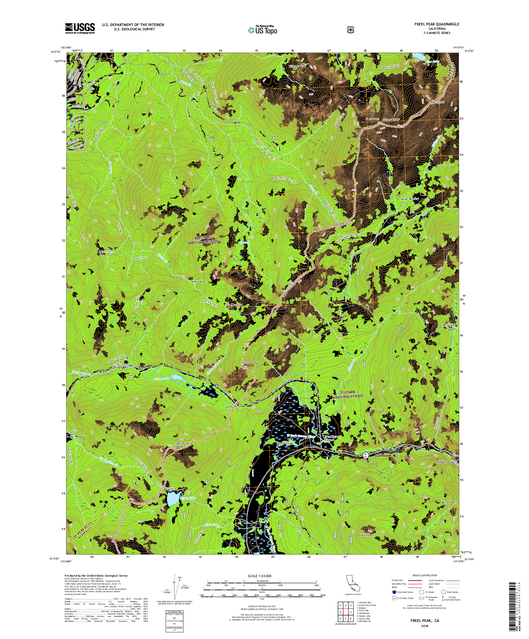 USGS US TOPO 7.5-MINUTE MAP FOR FREEL PEAK, CA 2018