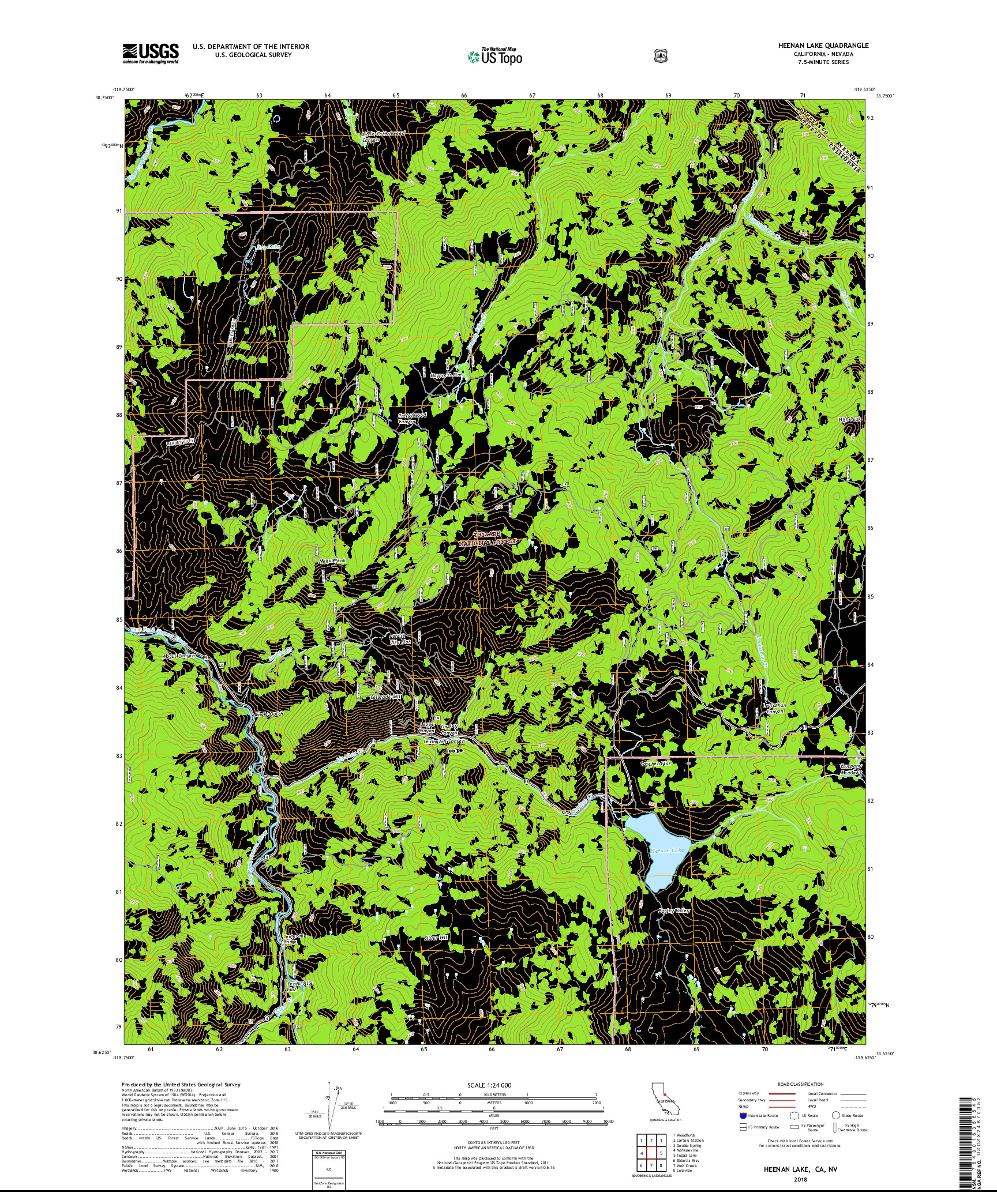 USGS US TOPO 7.5-MINUTE MAP FOR HEENAN LAKE, CA,NV 2018