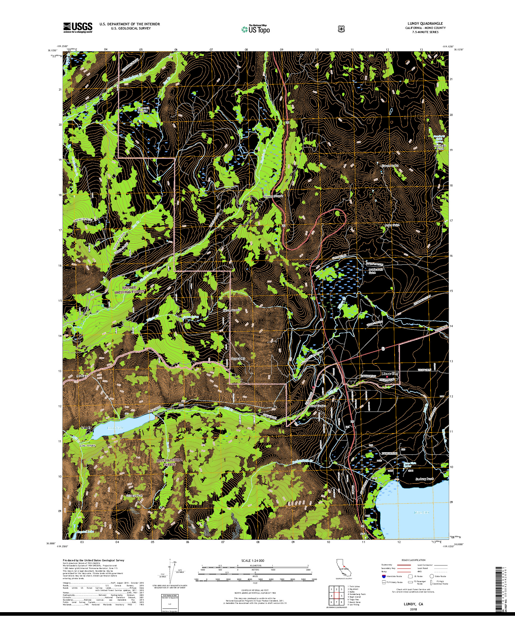 USGS US TOPO 7.5-MINUTE MAP FOR LUNDY, CA 2018