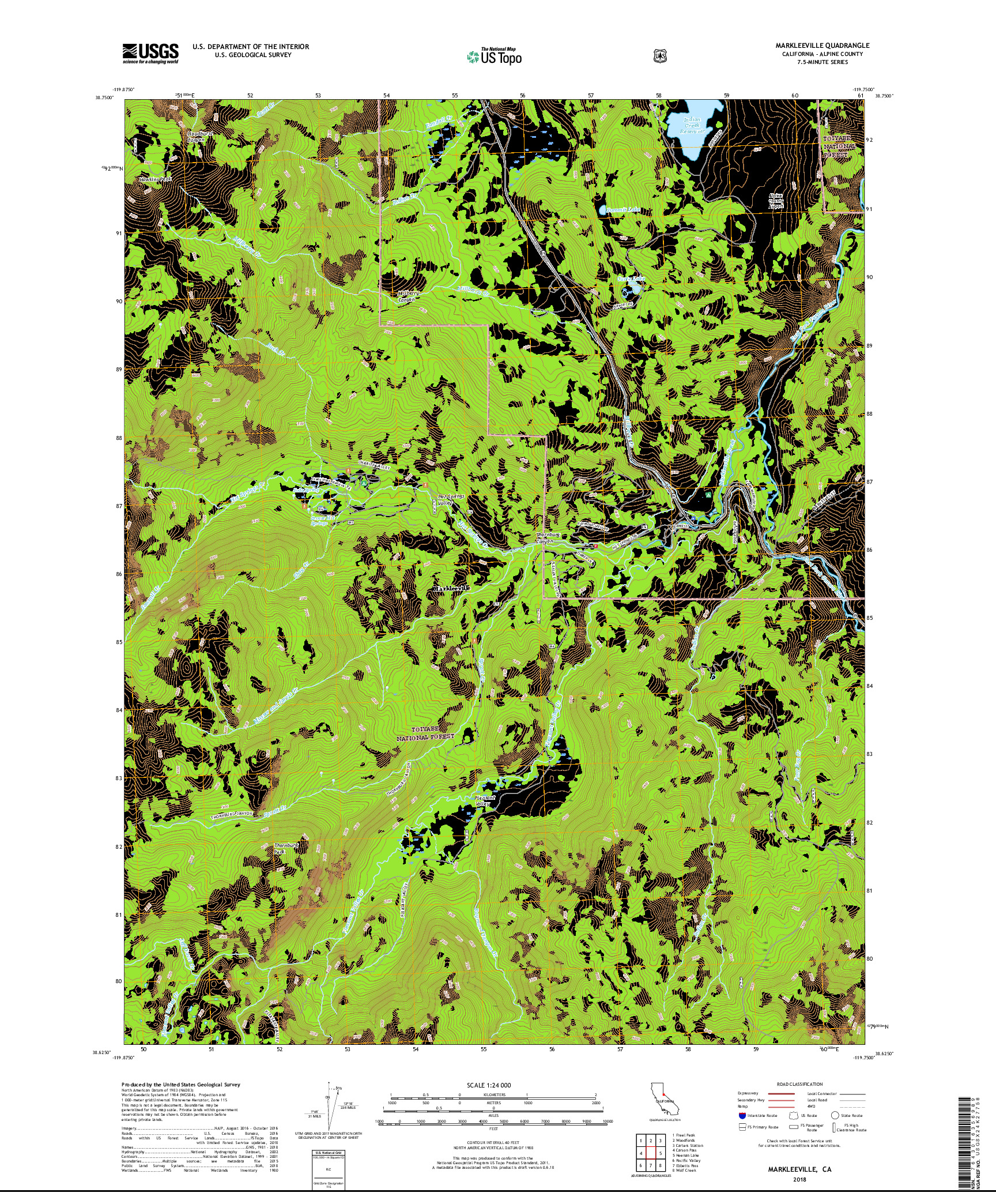 USGS US TOPO 7.5-MINUTE MAP FOR MARKLEEVILLE, CA 2018