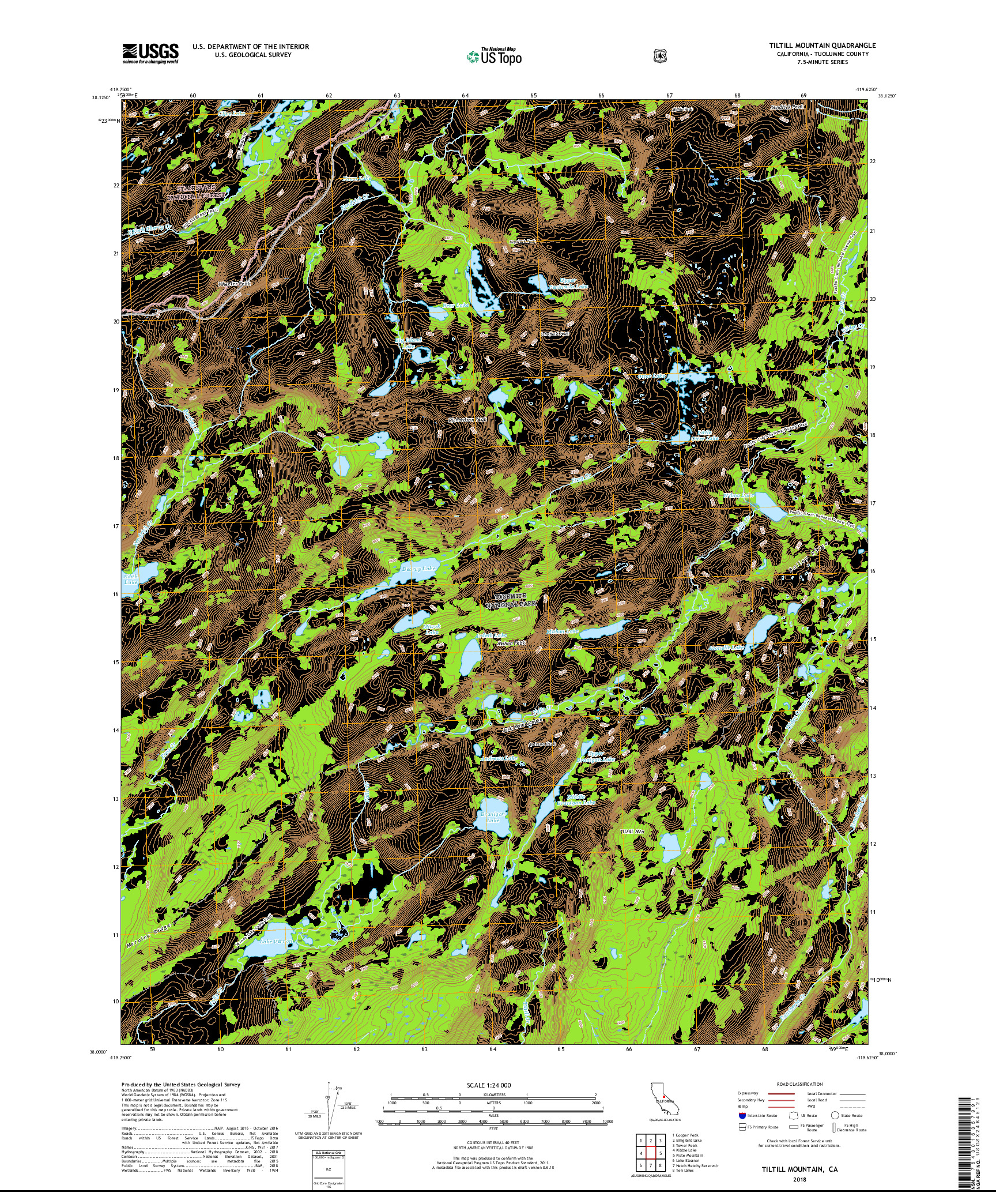 USGS US TOPO 7.5-MINUTE MAP FOR TILTILL MOUNTAIN, CA 2018