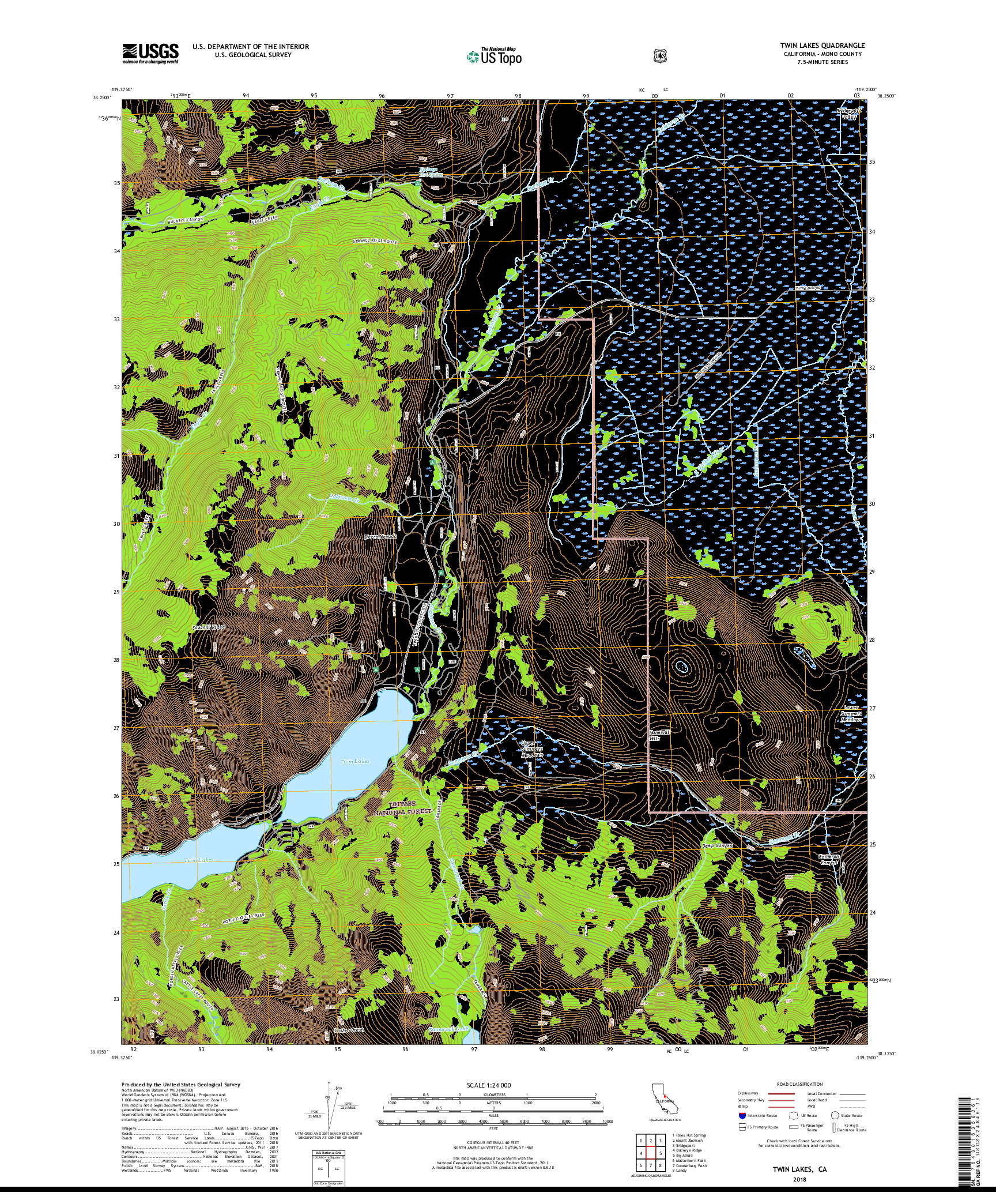 USGS US TOPO 7.5-MINUTE MAP FOR TWIN LAKES, CA 2018