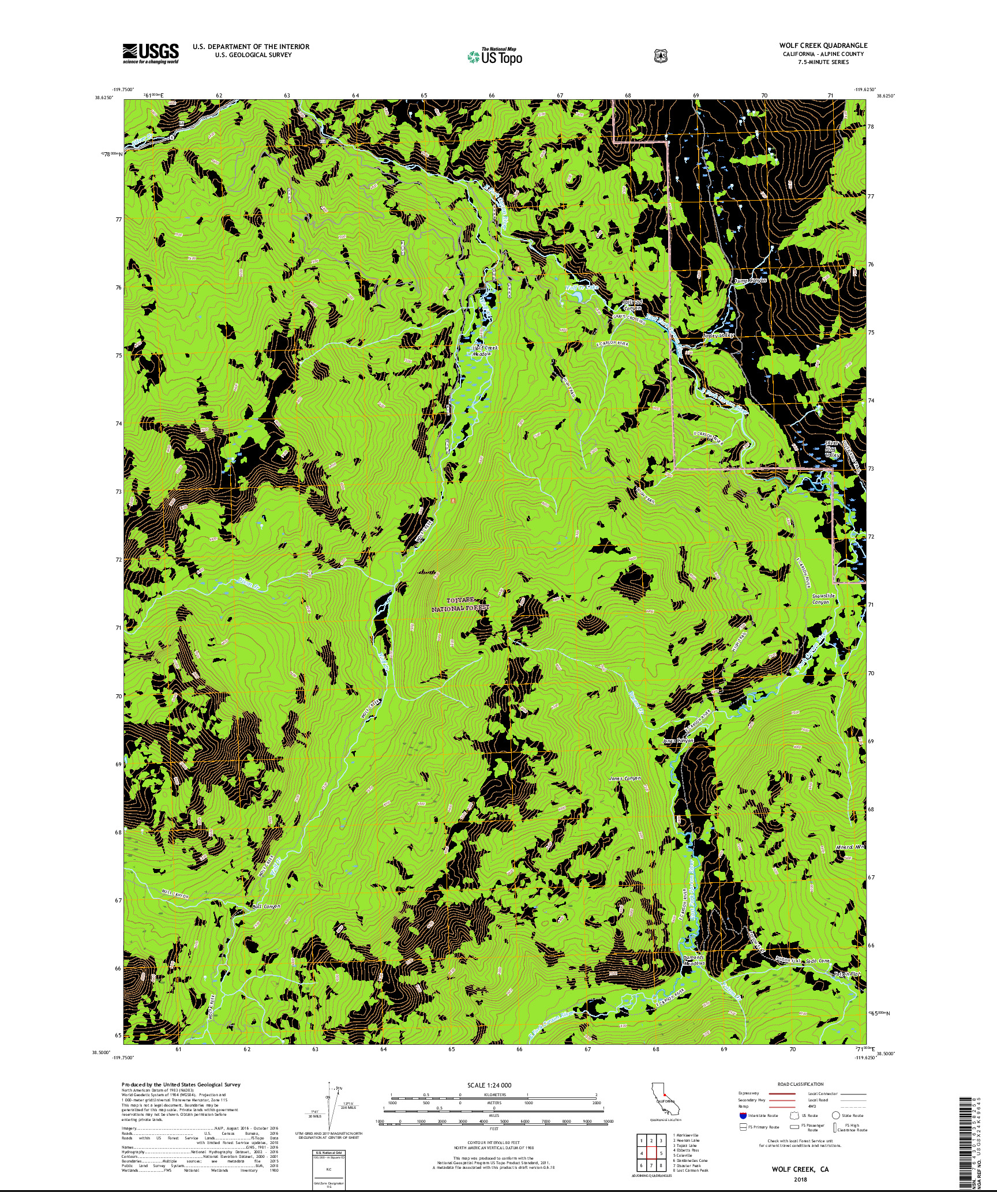 USGS US TOPO 7.5-MINUTE MAP FOR WOLF CREEK, CA 2018