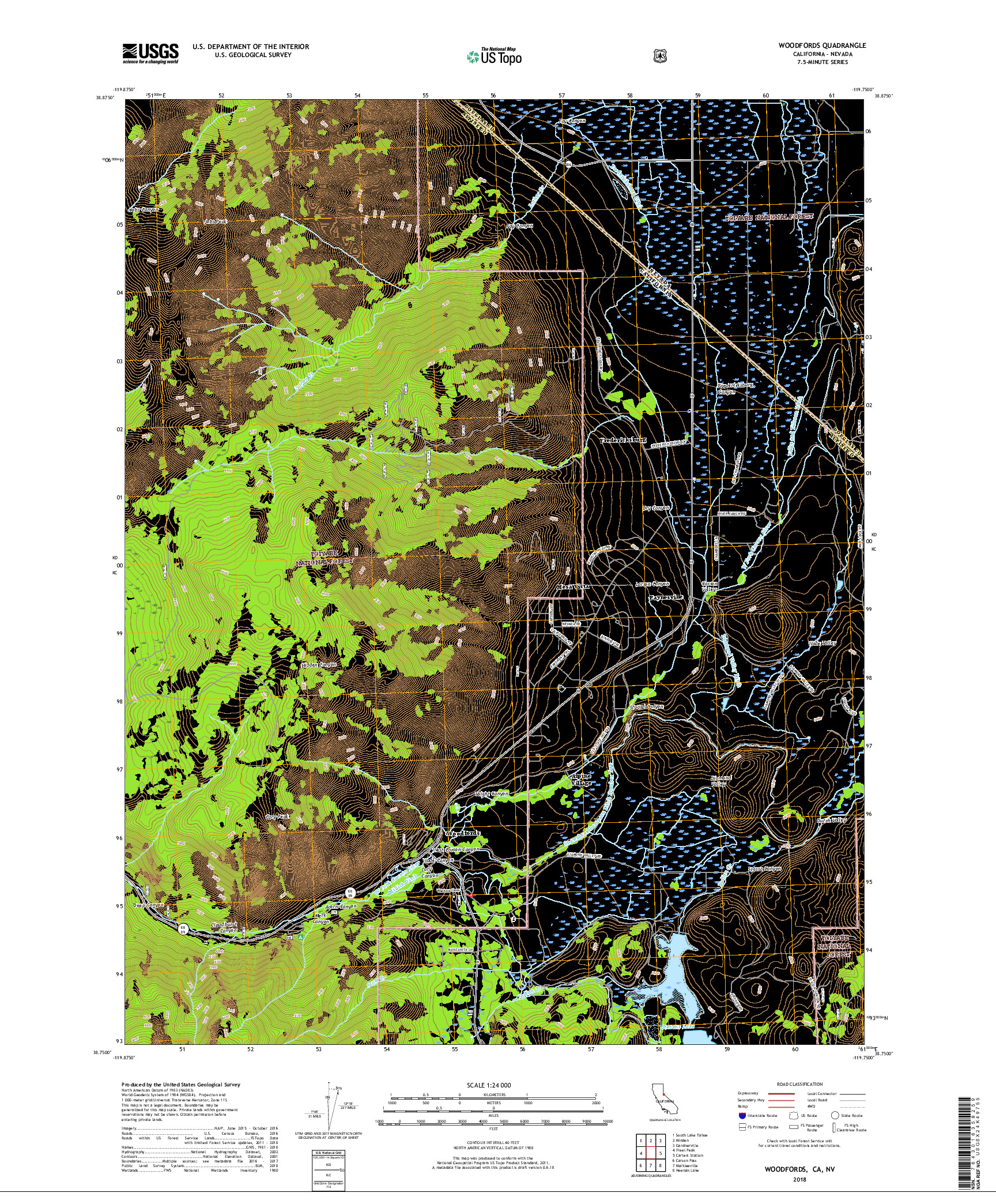 USGS US TOPO 7.5-MINUTE MAP FOR WOODFORDS, CA,NV 2018