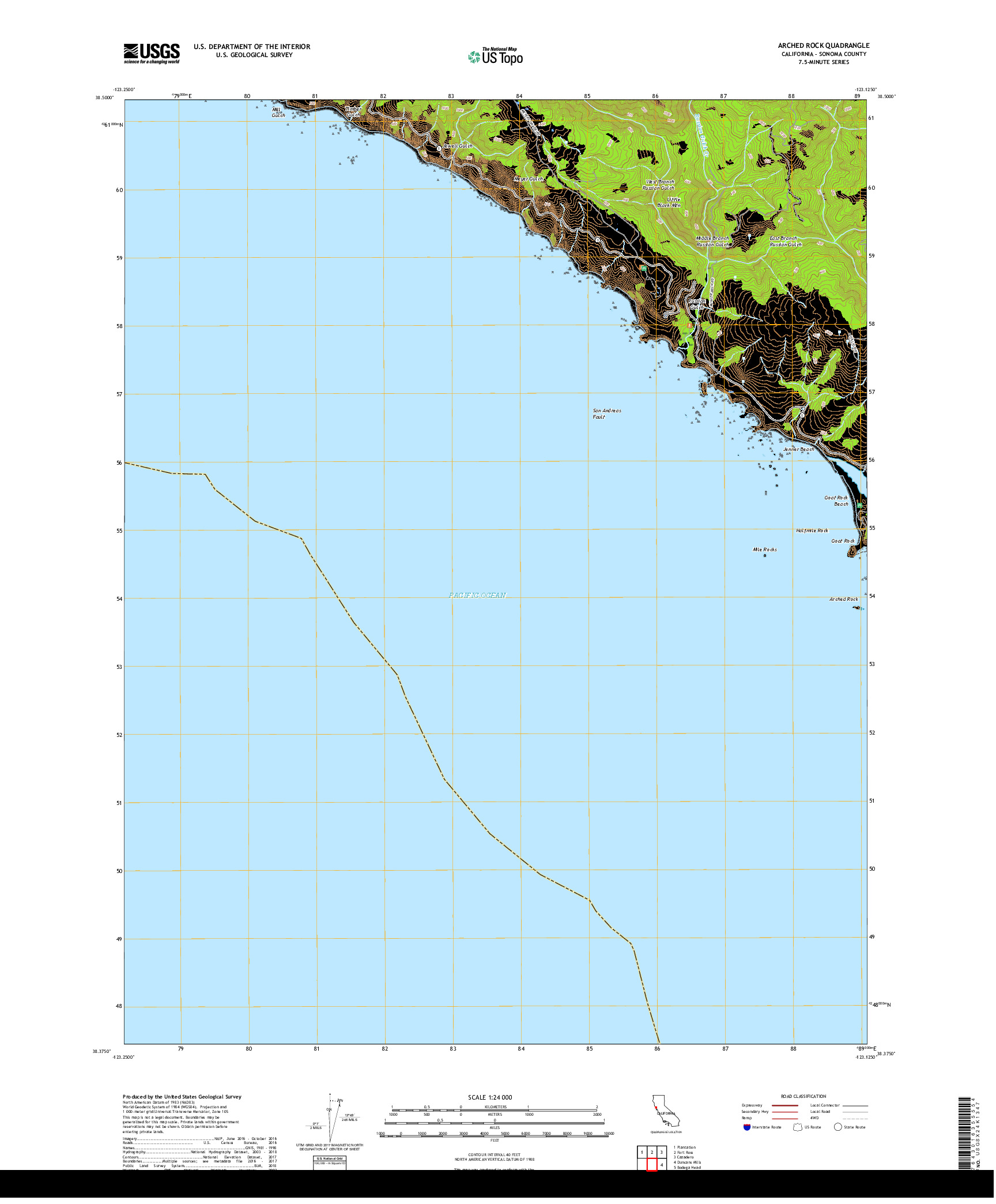 USGS US TOPO 7.5-MINUTE MAP FOR ARCHED ROCK, CA 2018