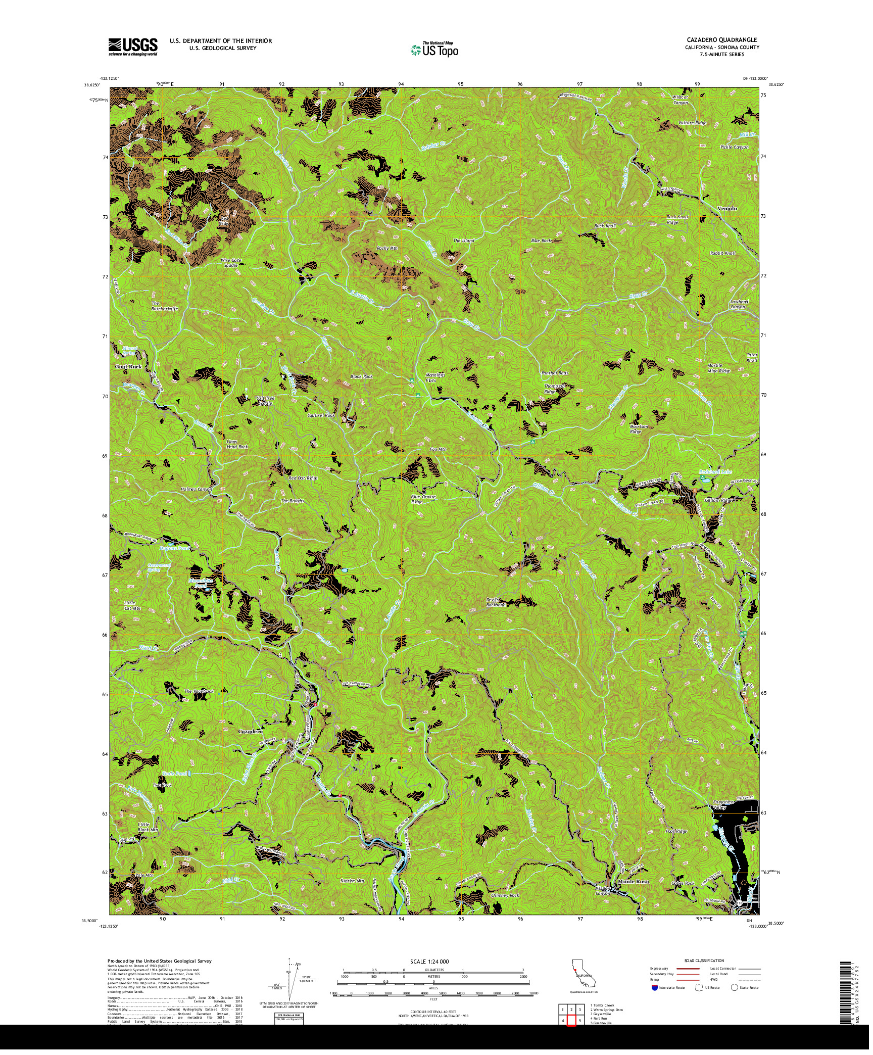 USGS US TOPO 7.5-MINUTE MAP FOR CAZADERO, CA 2018