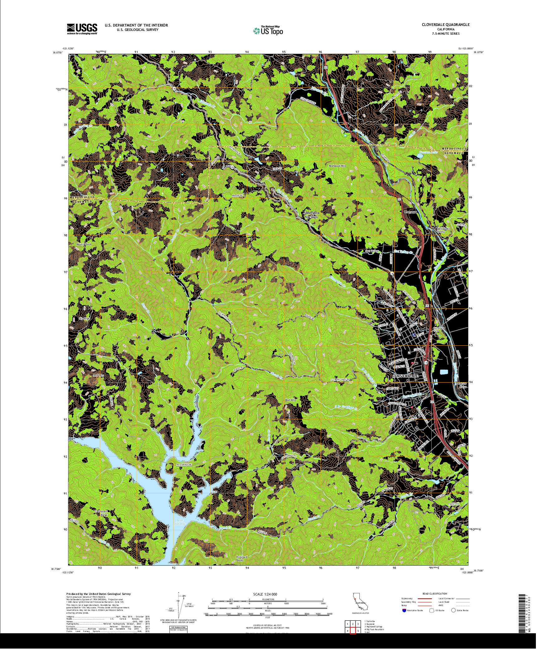 USGS US TOPO 7.5-MINUTE MAP FOR CLOVERDALE, CA 2018