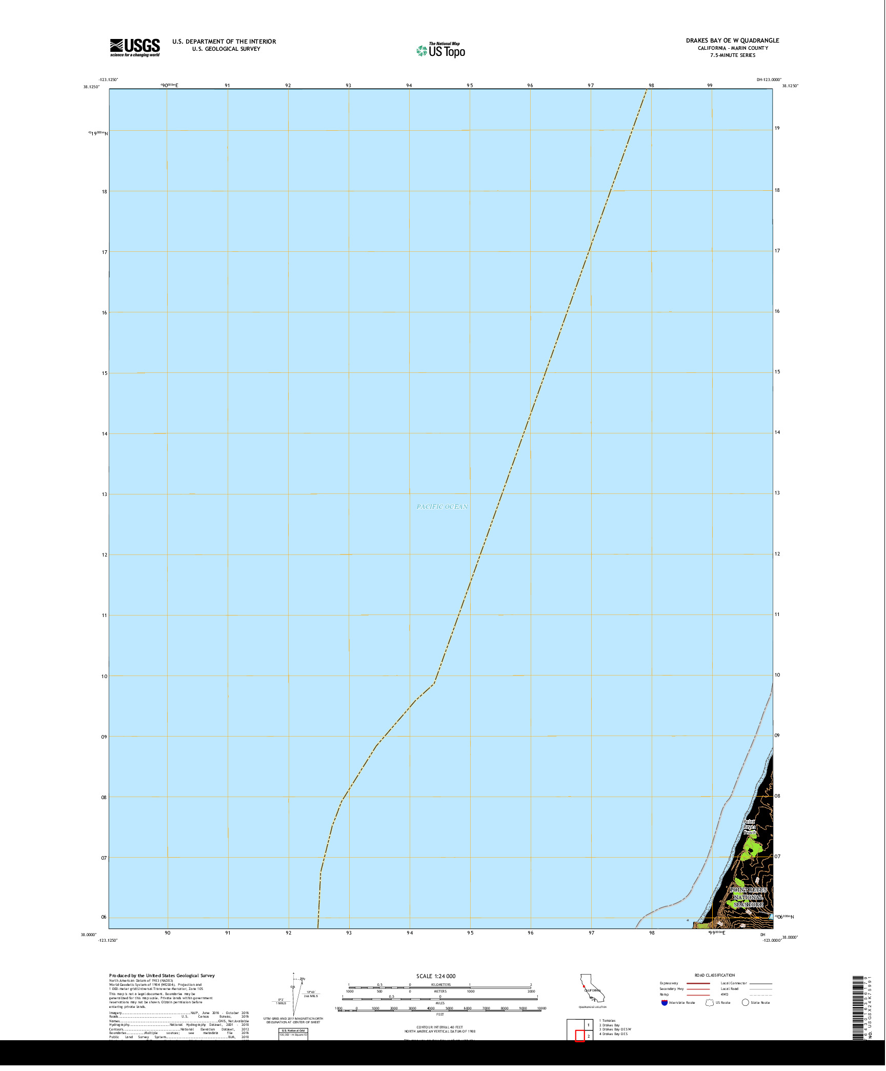 USGS US TOPO 7.5-MINUTE MAP FOR DRAKES BAY OE W, CA 2018