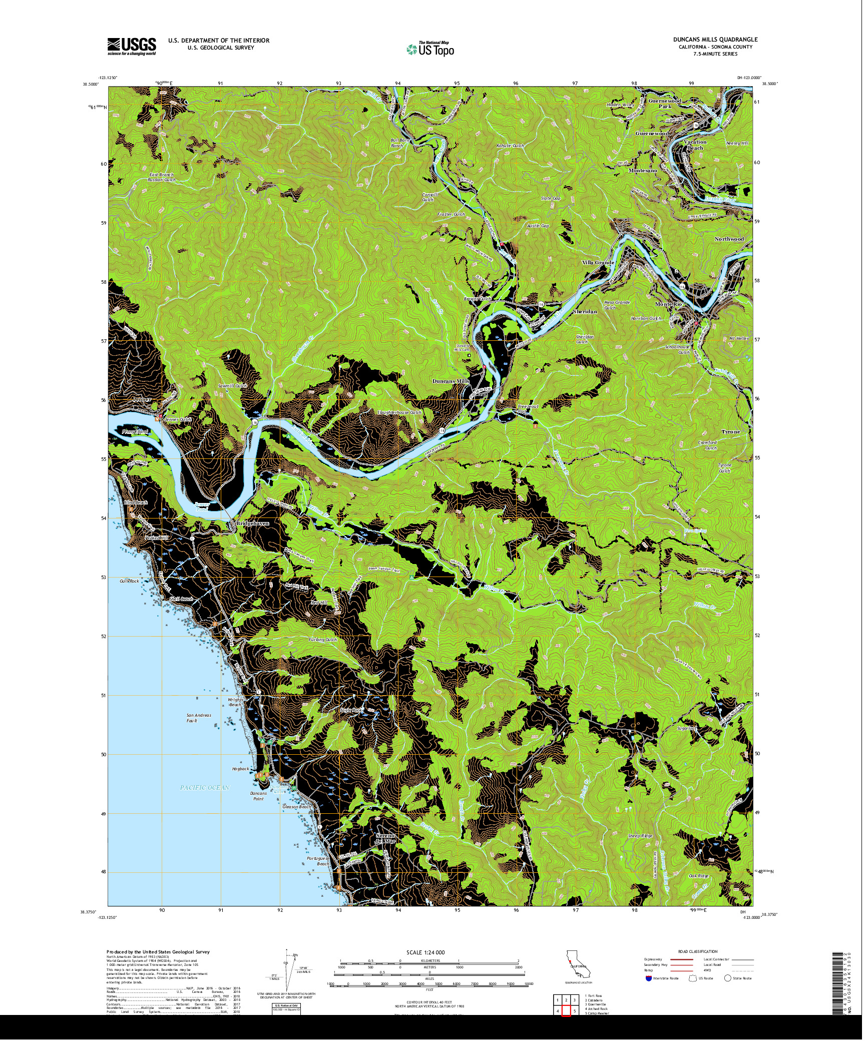 USGS US TOPO 7.5-MINUTE MAP FOR DUNCANS MILLS, CA 2018