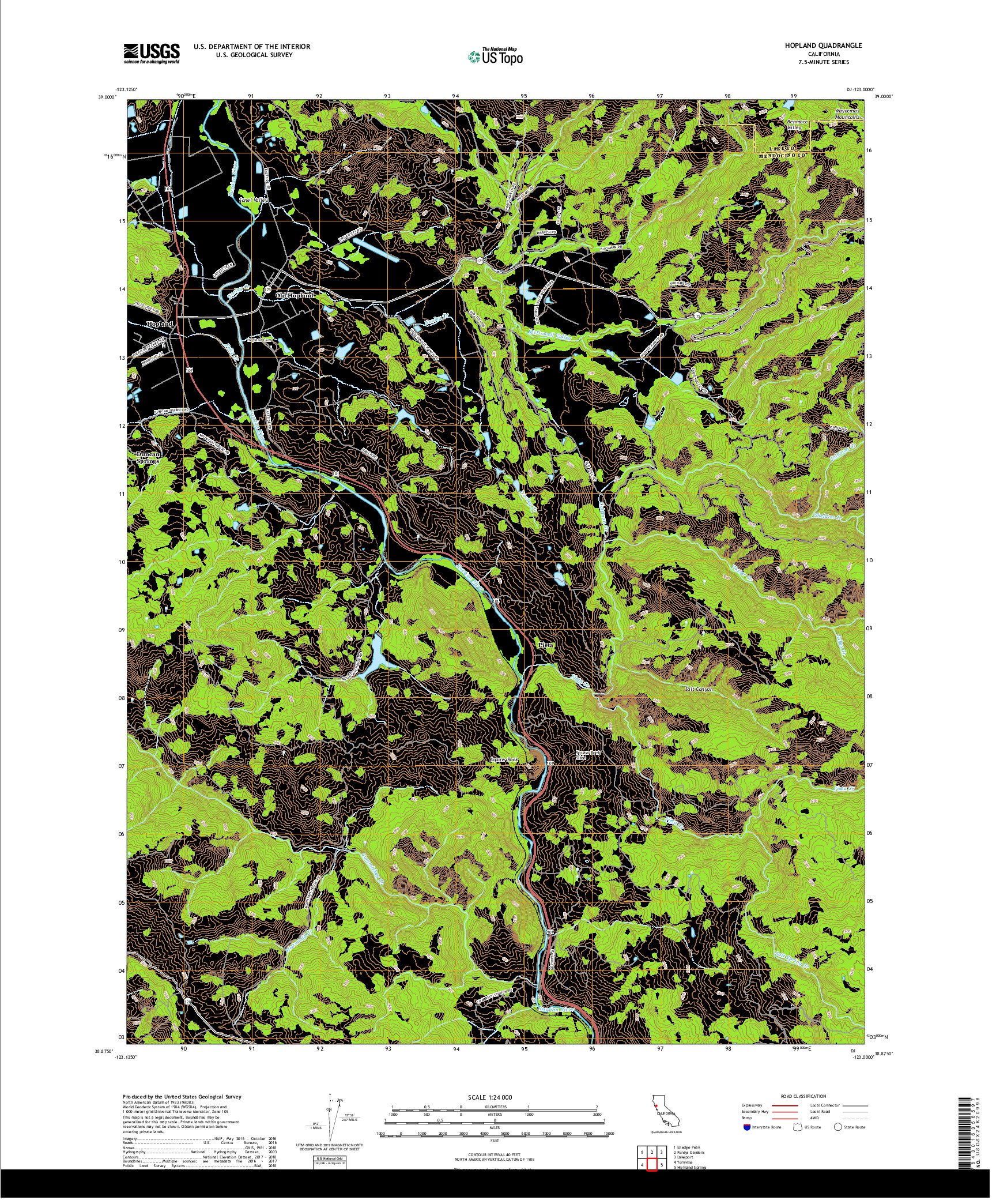 USGS US TOPO 7.5-MINUTE MAP FOR HOPLAND, CA 2018