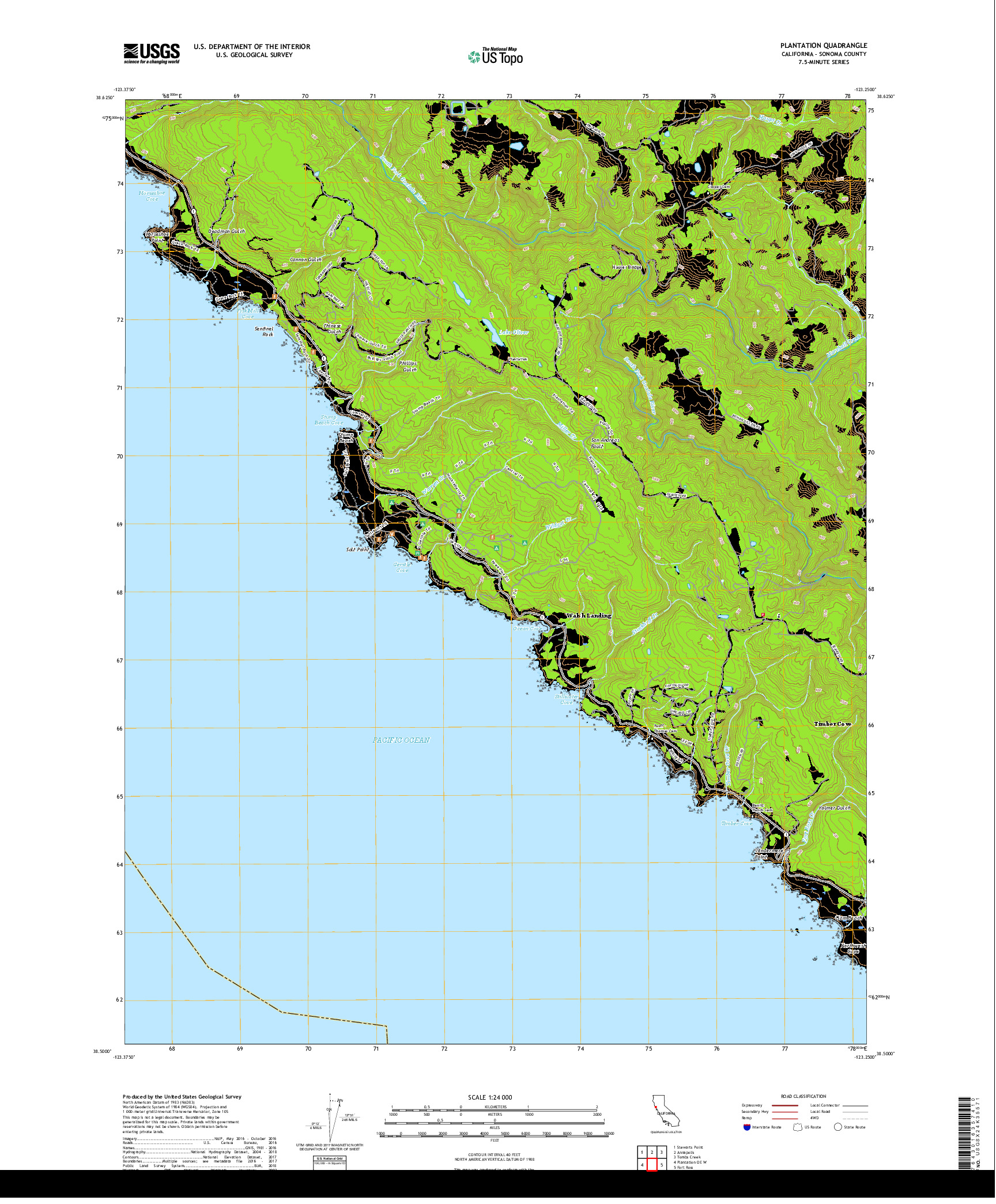USGS US TOPO 7.5-MINUTE MAP FOR PLANTATION, CA 2018