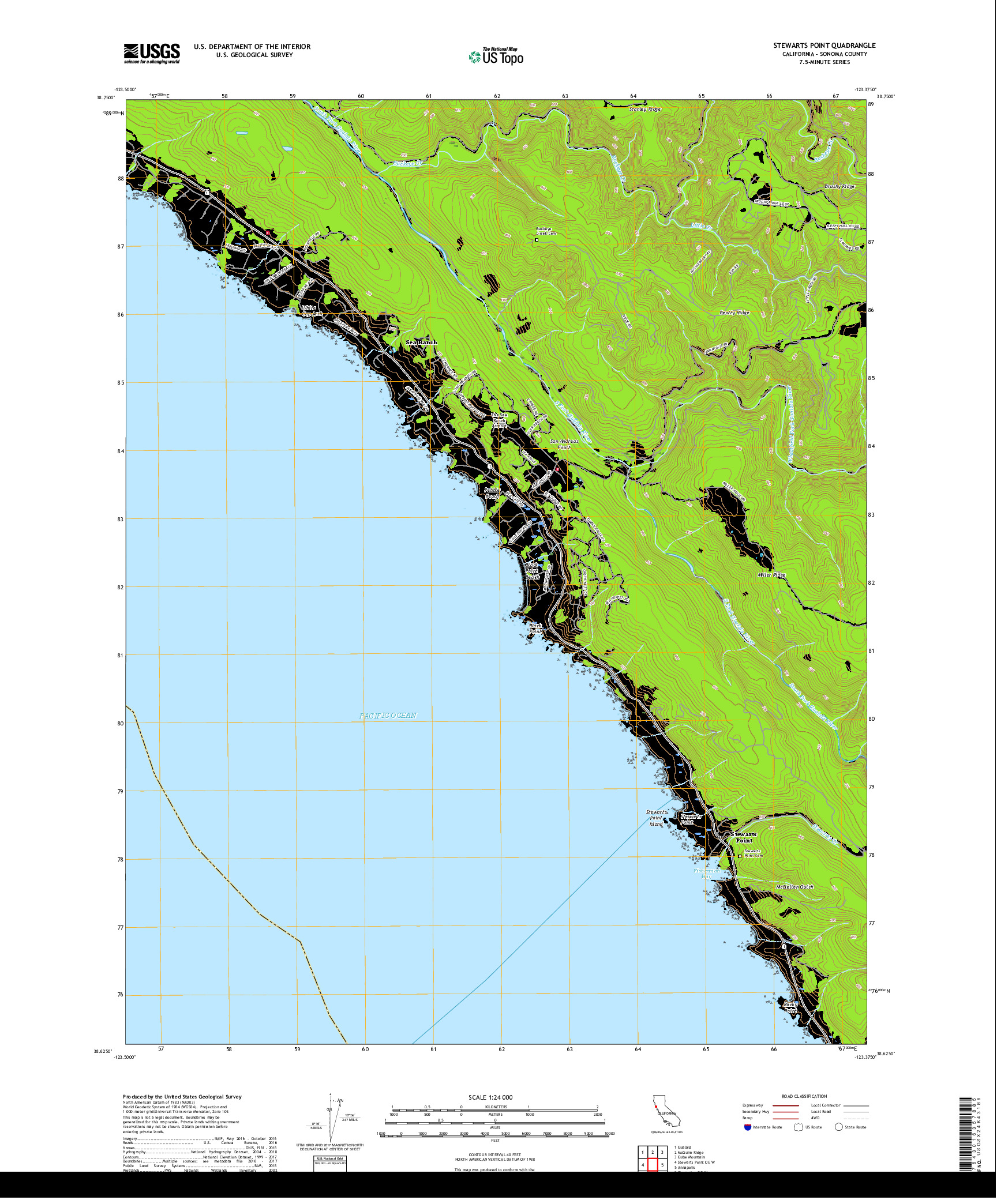 USGS US TOPO 7.5-MINUTE MAP FOR STEWARTS POINT, CA 2018
