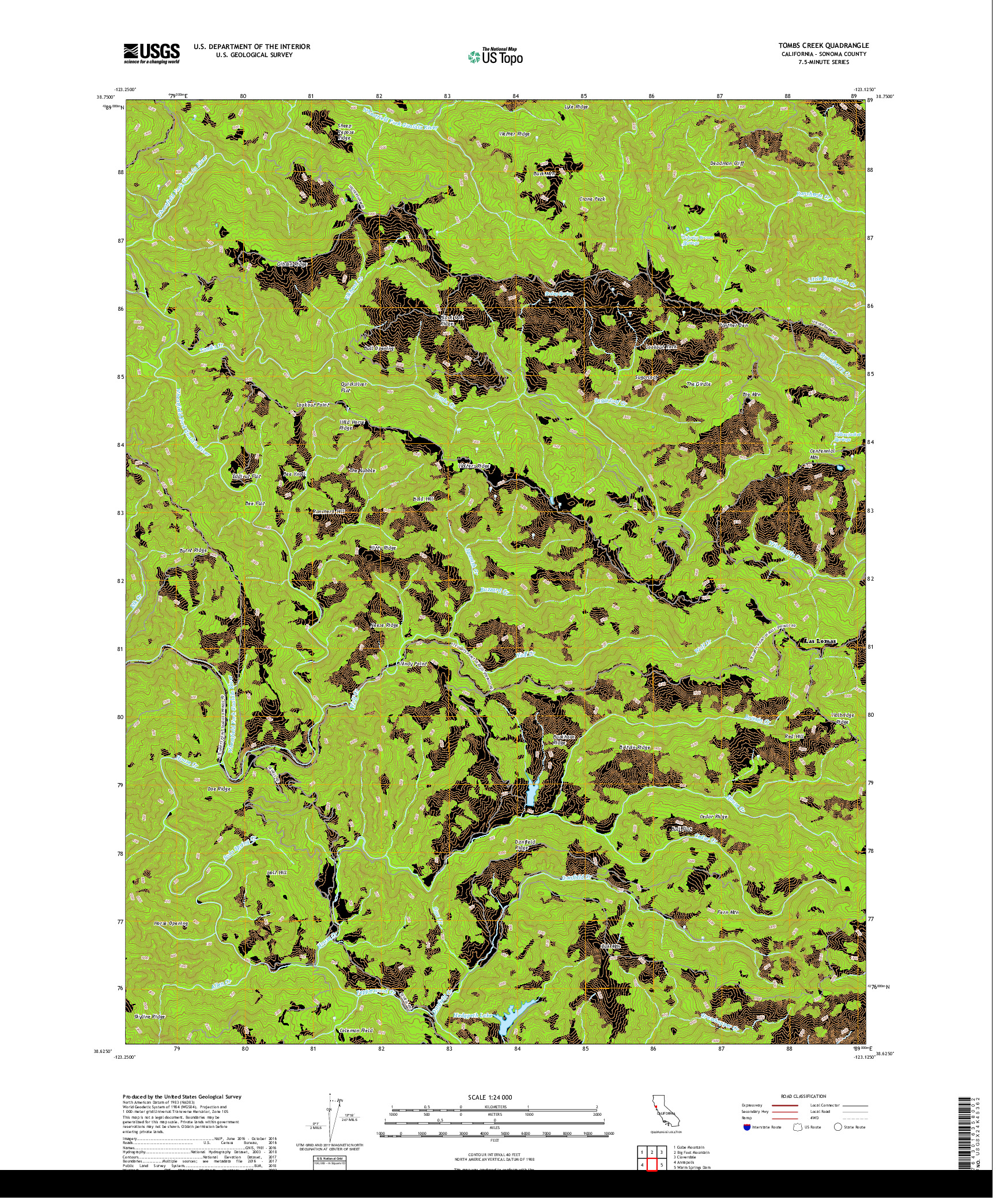 USGS US TOPO 7.5-MINUTE MAP FOR TOMBS CREEK, CA 2018