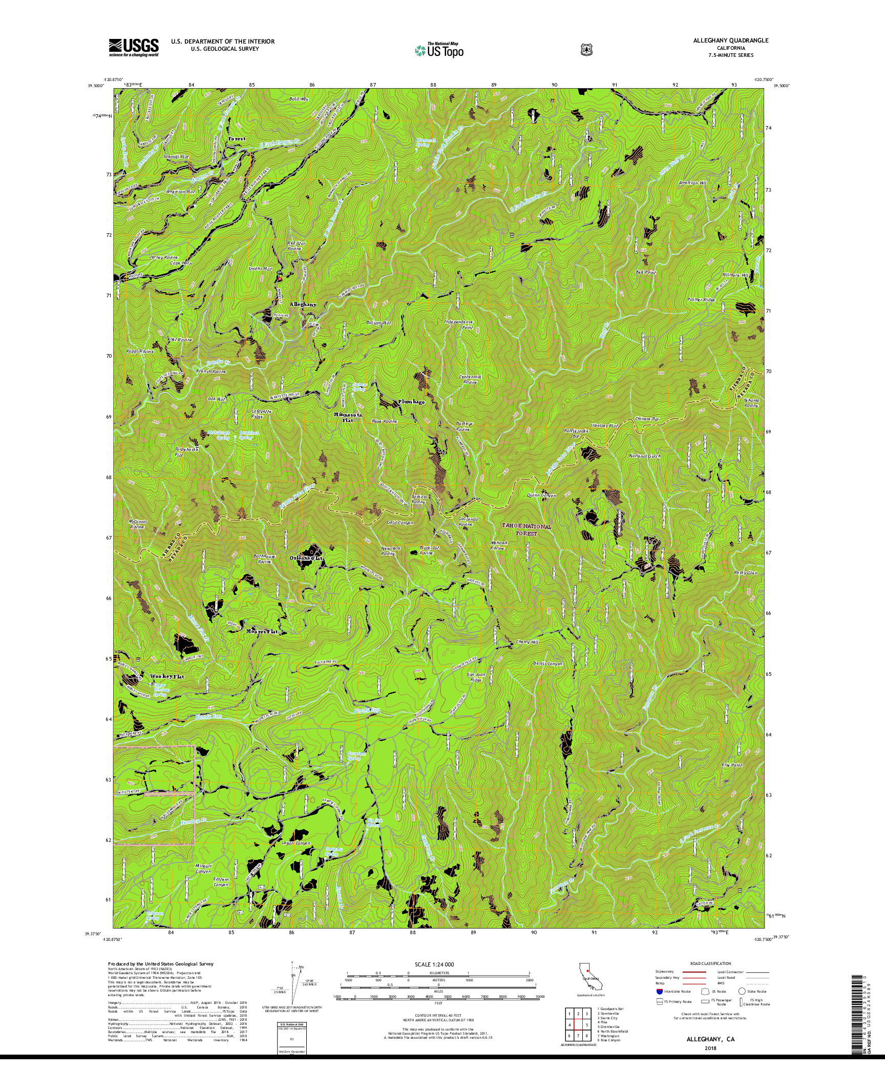 USGS US TOPO 7.5-MINUTE MAP FOR ALLEGHANY, CA 2018