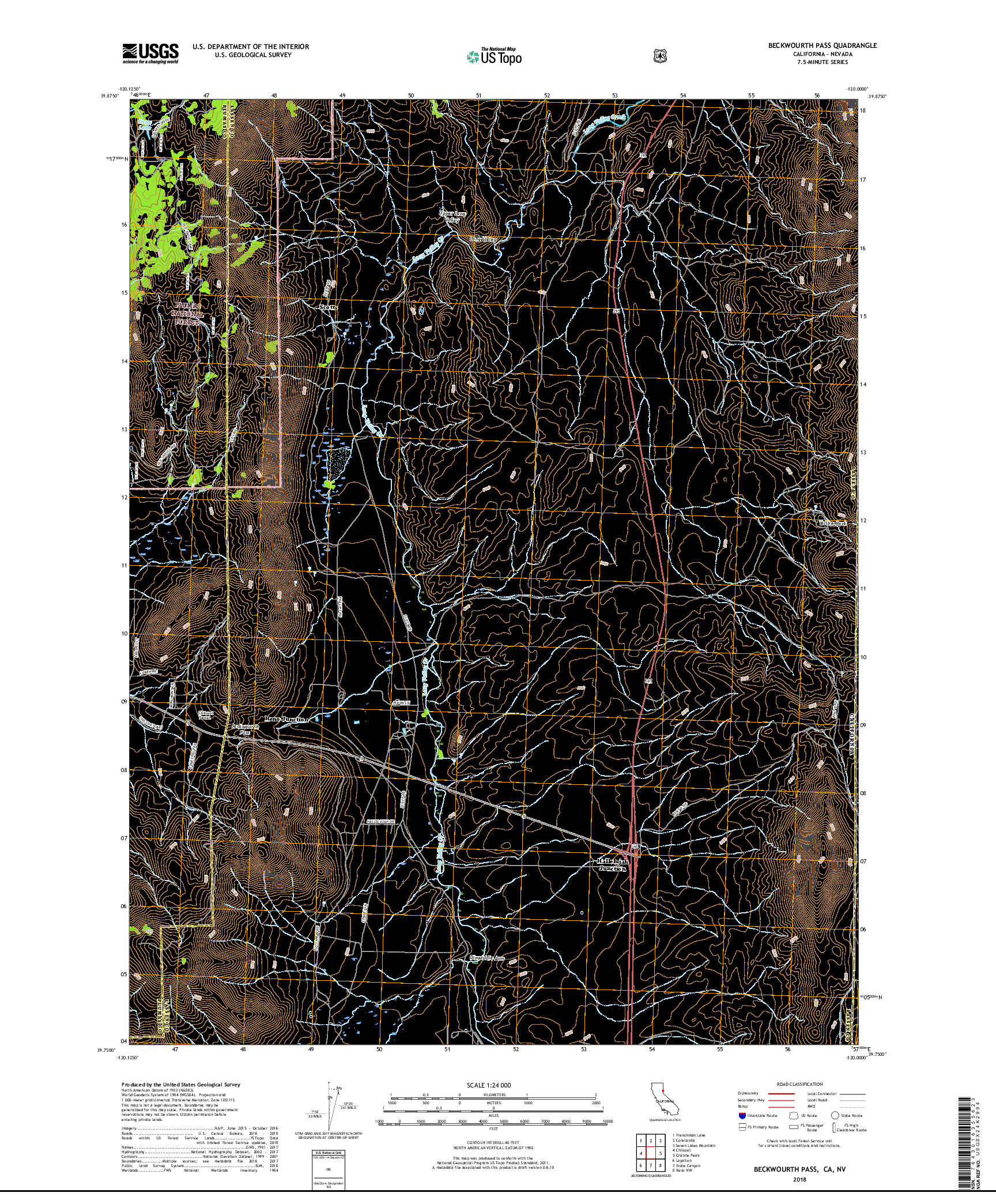 USGS US TOPO 7.5-MINUTE MAP FOR BECKWOURTH PASS, CA,NV 2018