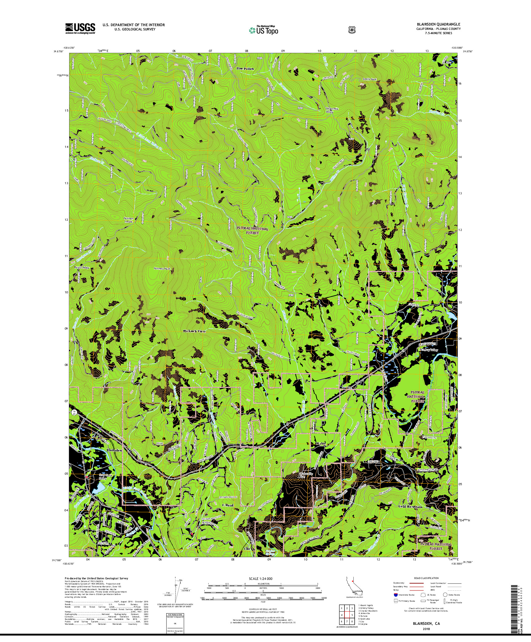 USGS US TOPO 7.5-MINUTE MAP FOR BLAIRSDEN, CA 2018