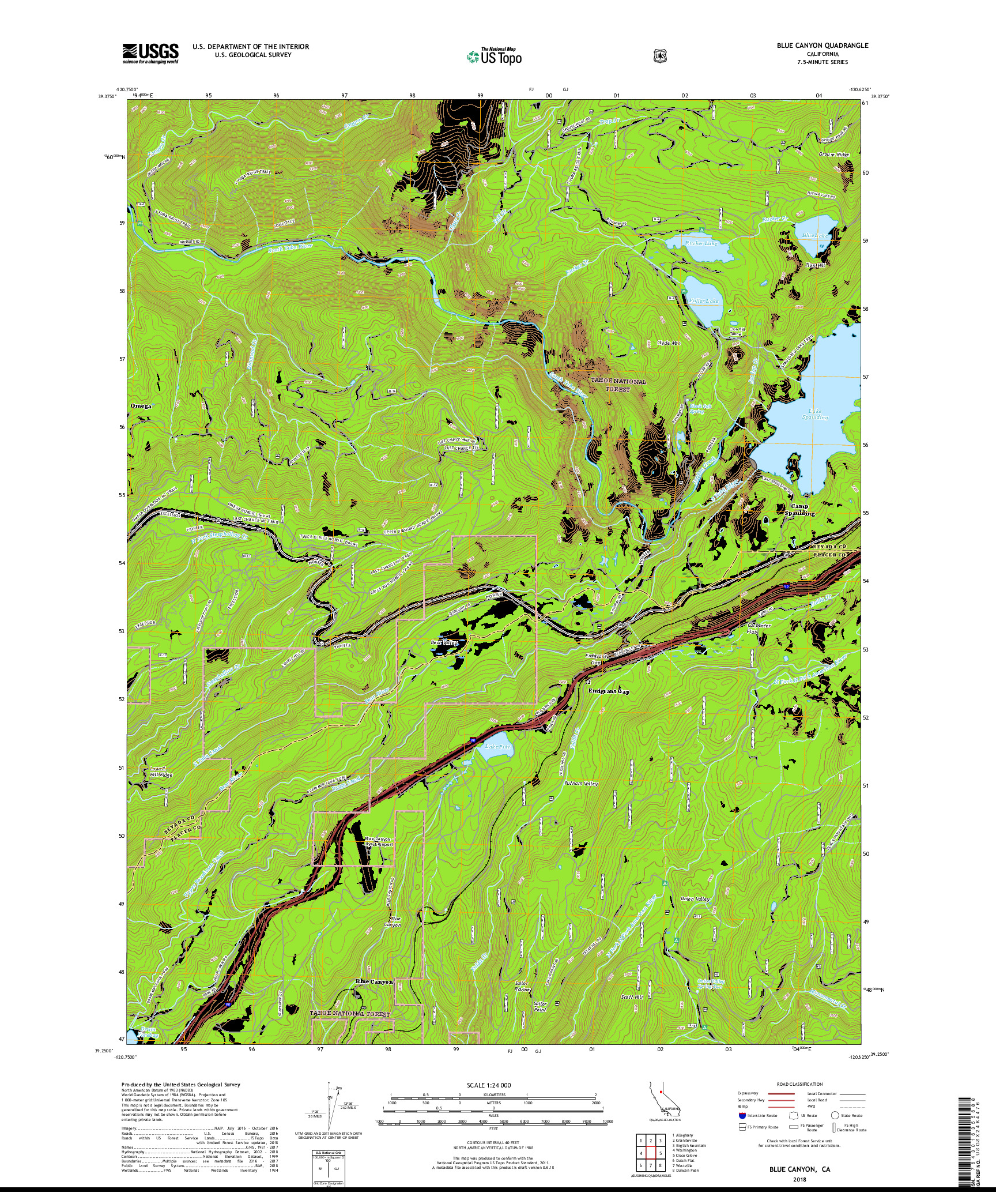 USGS US TOPO 7.5-MINUTE MAP FOR BLUE CANYON, CA 2018