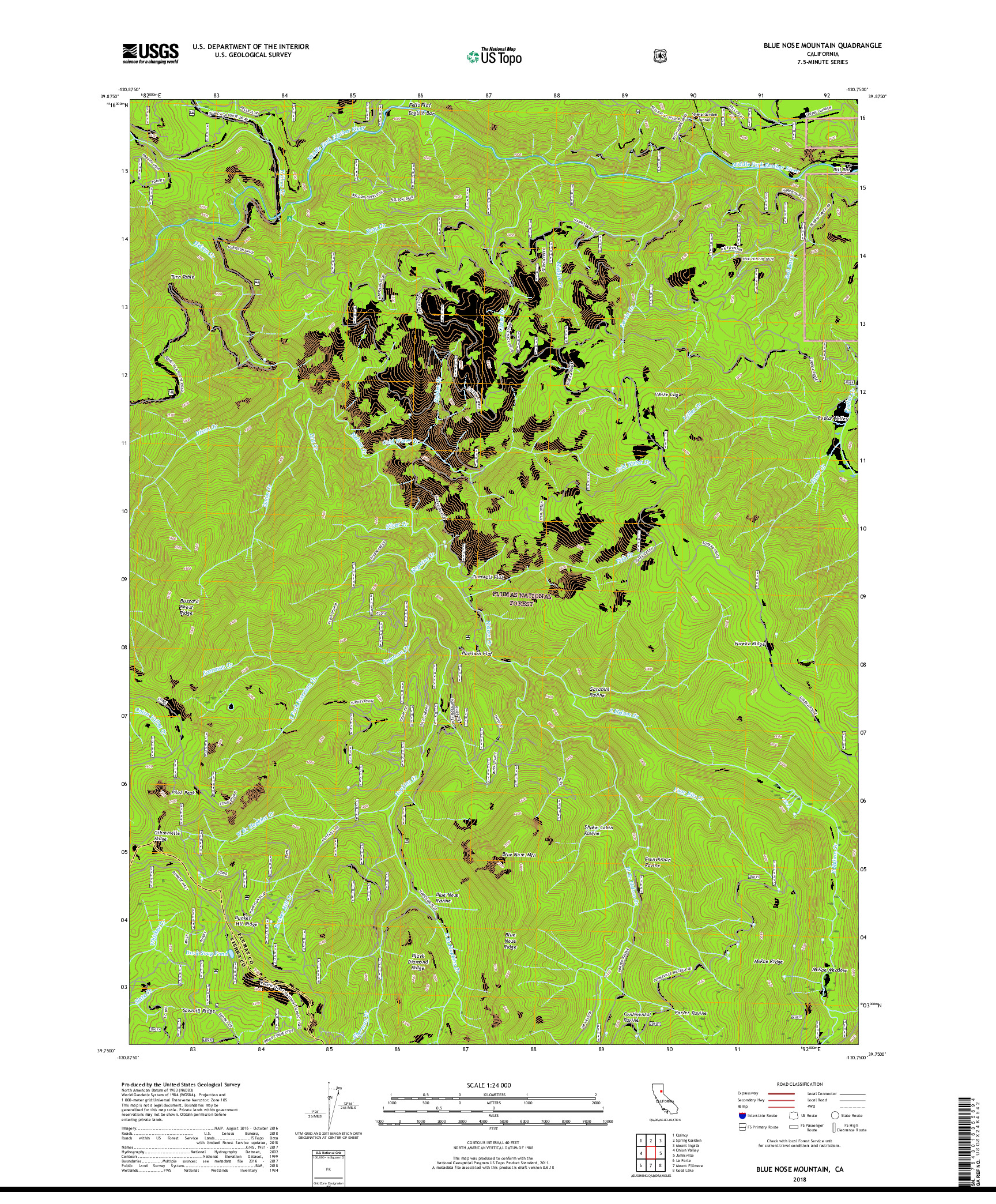 USGS US TOPO 7.5-MINUTE MAP FOR BLUE NOSE MOUNTAIN, CA 2018