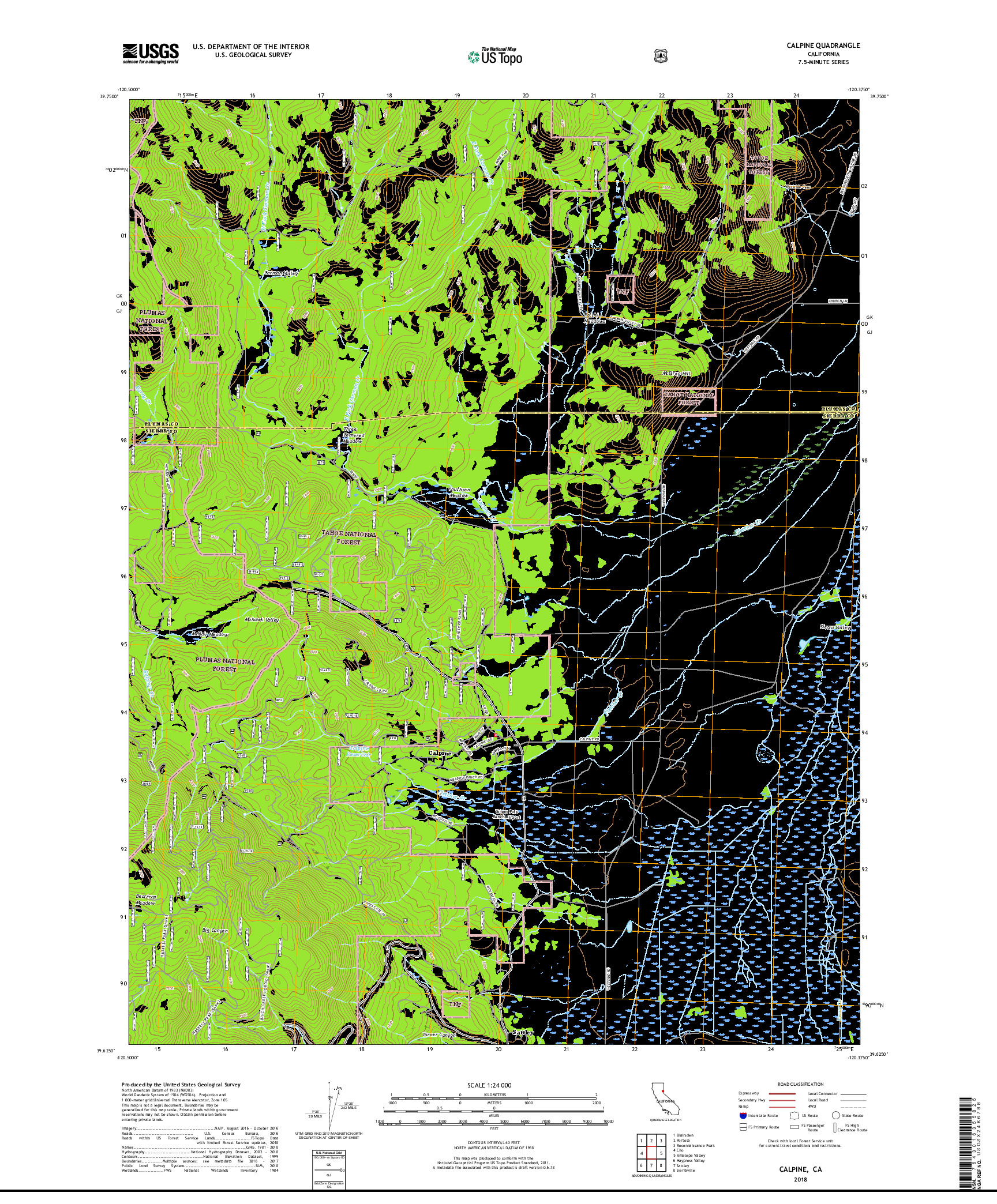 USGS US TOPO 7.5-MINUTE MAP FOR CALPINE, CA 2018