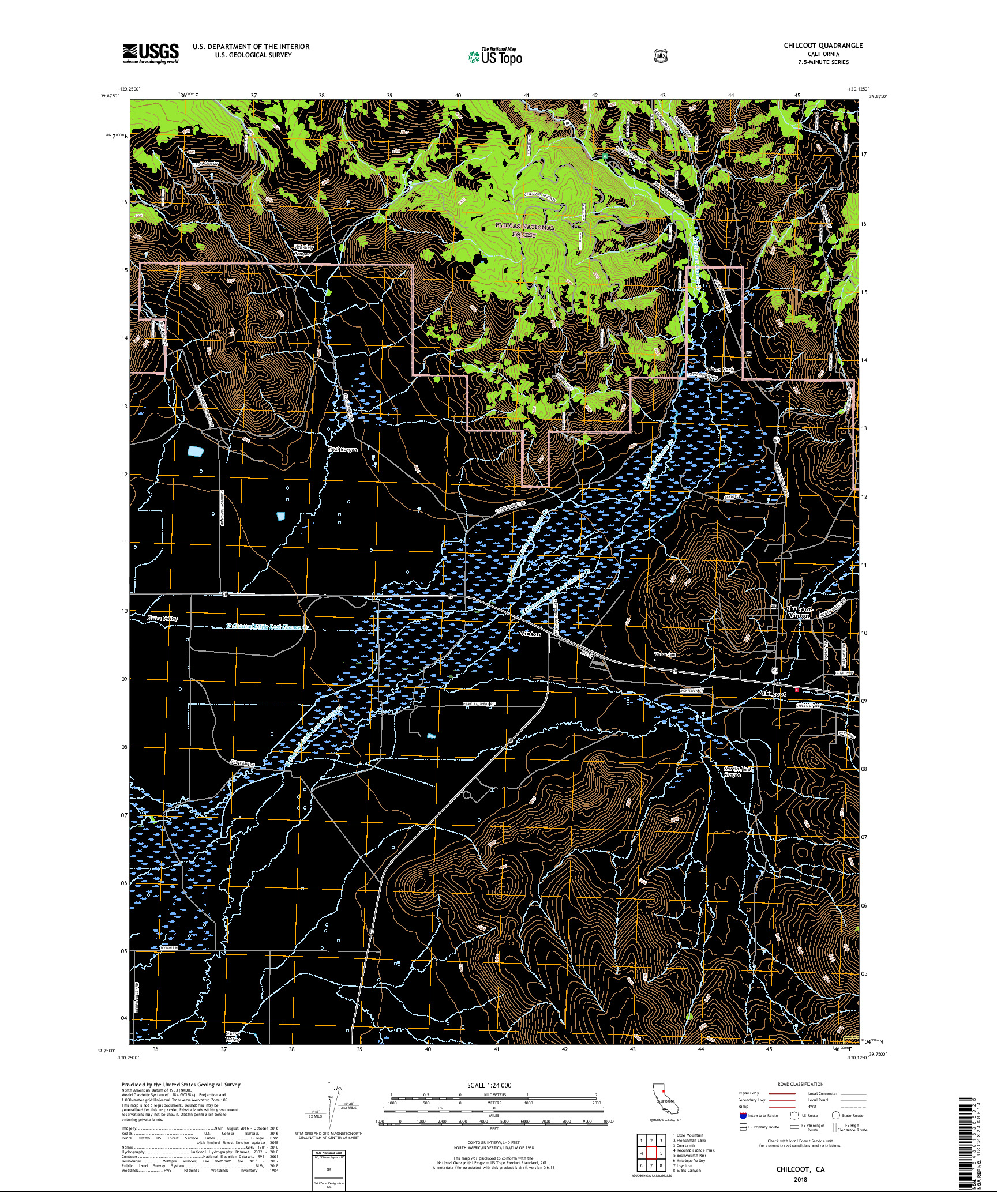 USGS US TOPO 7.5-MINUTE MAP FOR CHILCOOT, CA 2018