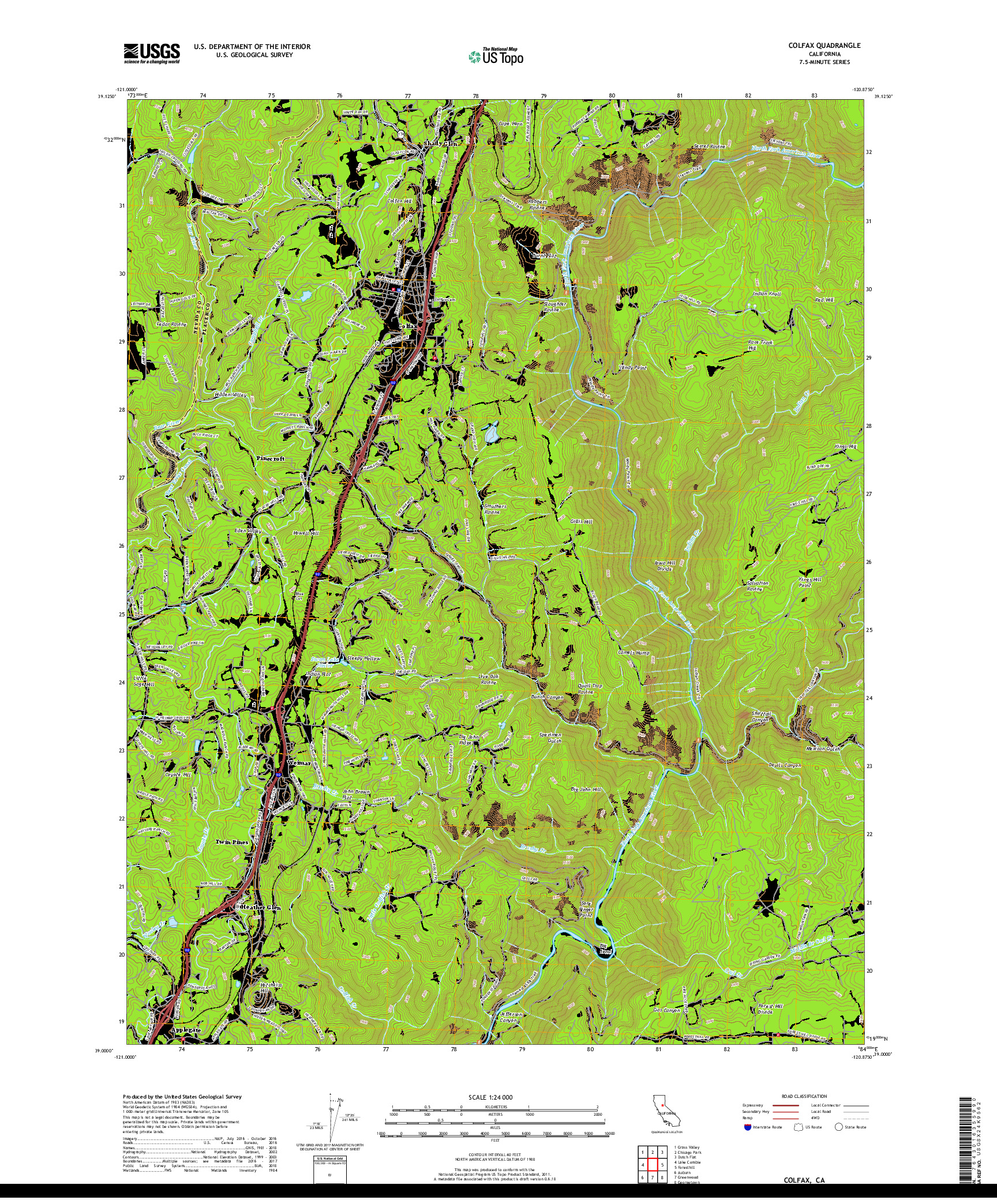 USGS US TOPO 7.5-MINUTE MAP FOR COLFAX, CA 2018