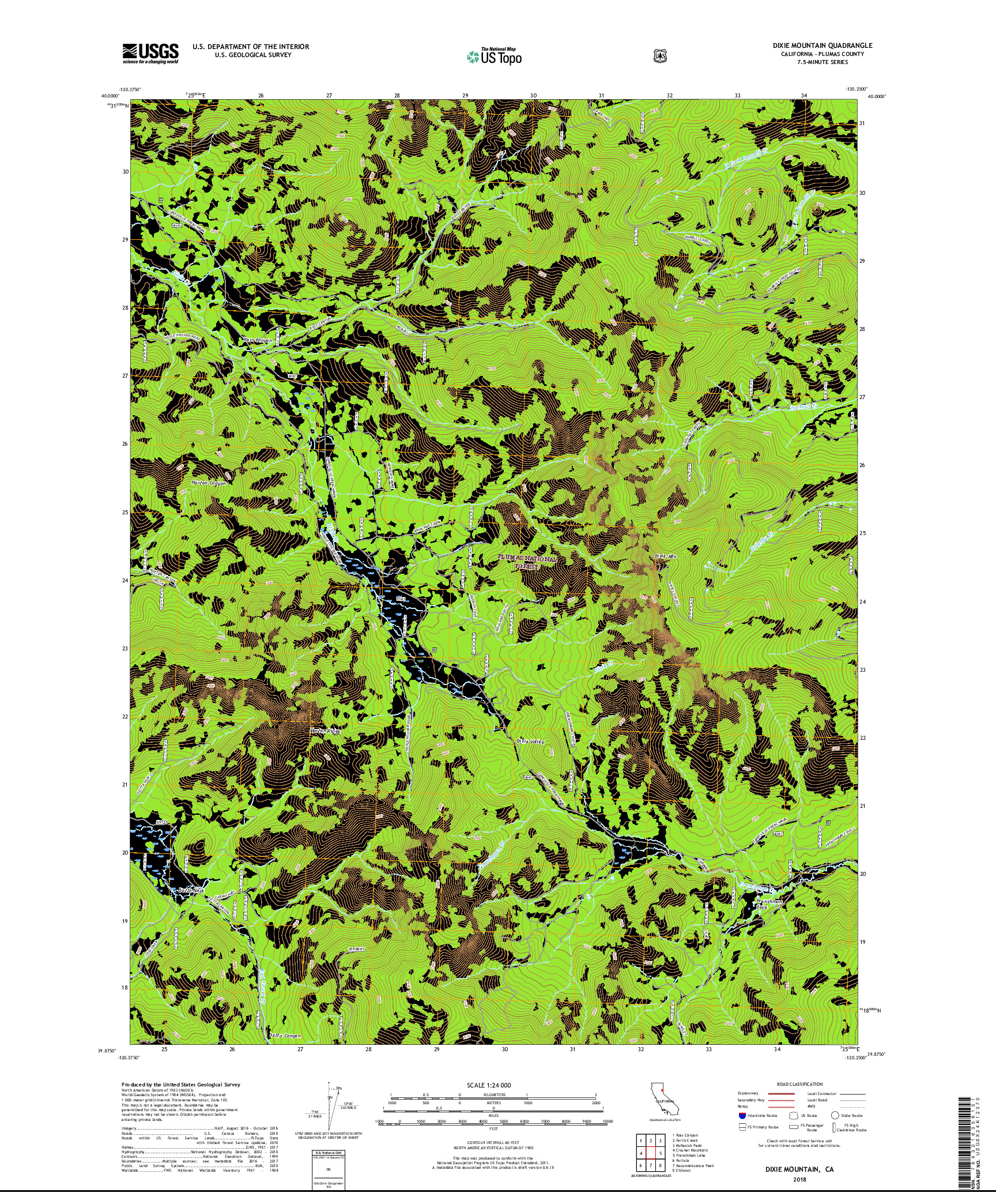 USGS US TOPO 7.5-MINUTE MAP FOR DIXIE MOUNTAIN, CA 2018