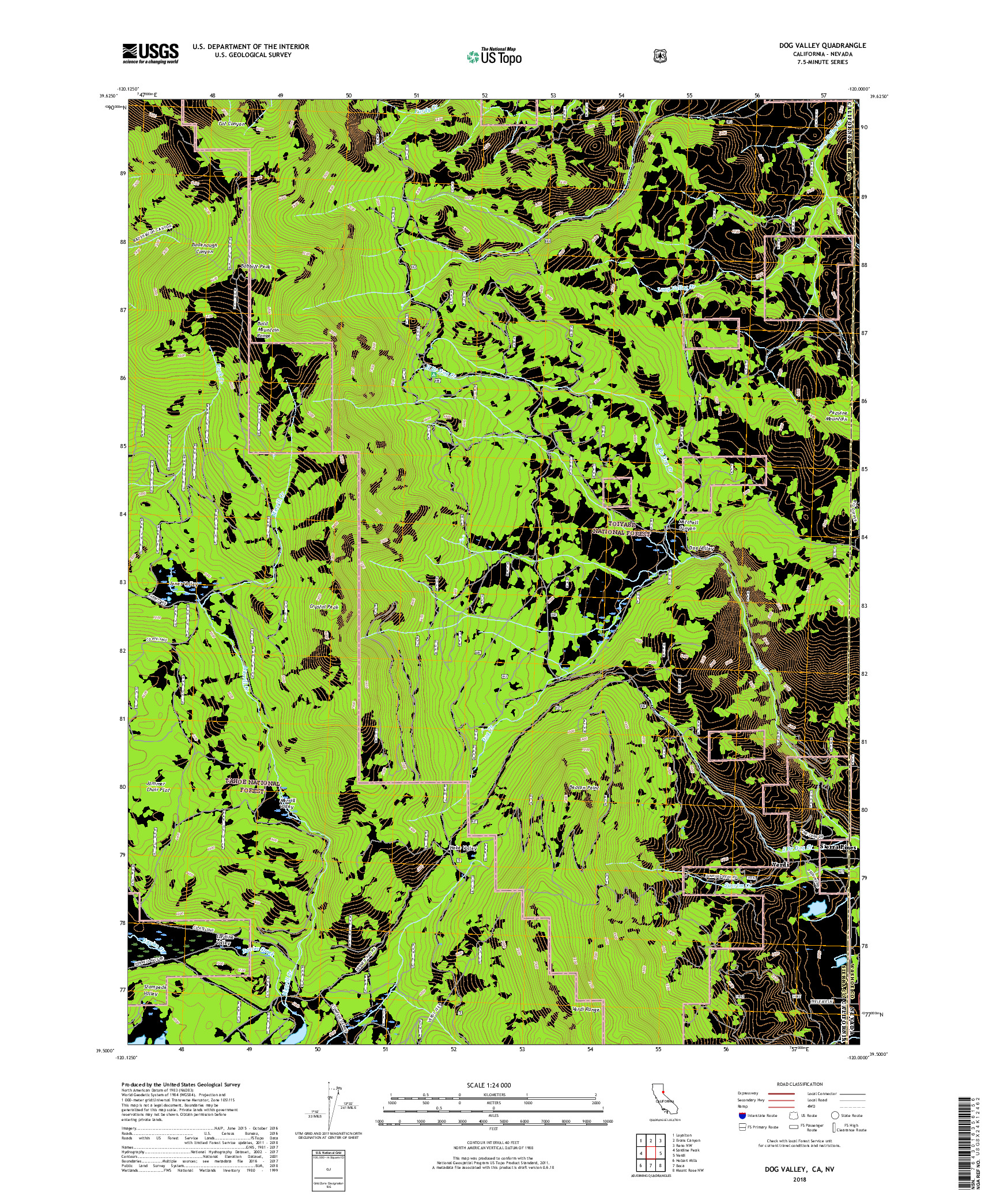 USGS US TOPO 7.5-MINUTE MAP FOR DOG VALLEY, CA,NV 2018