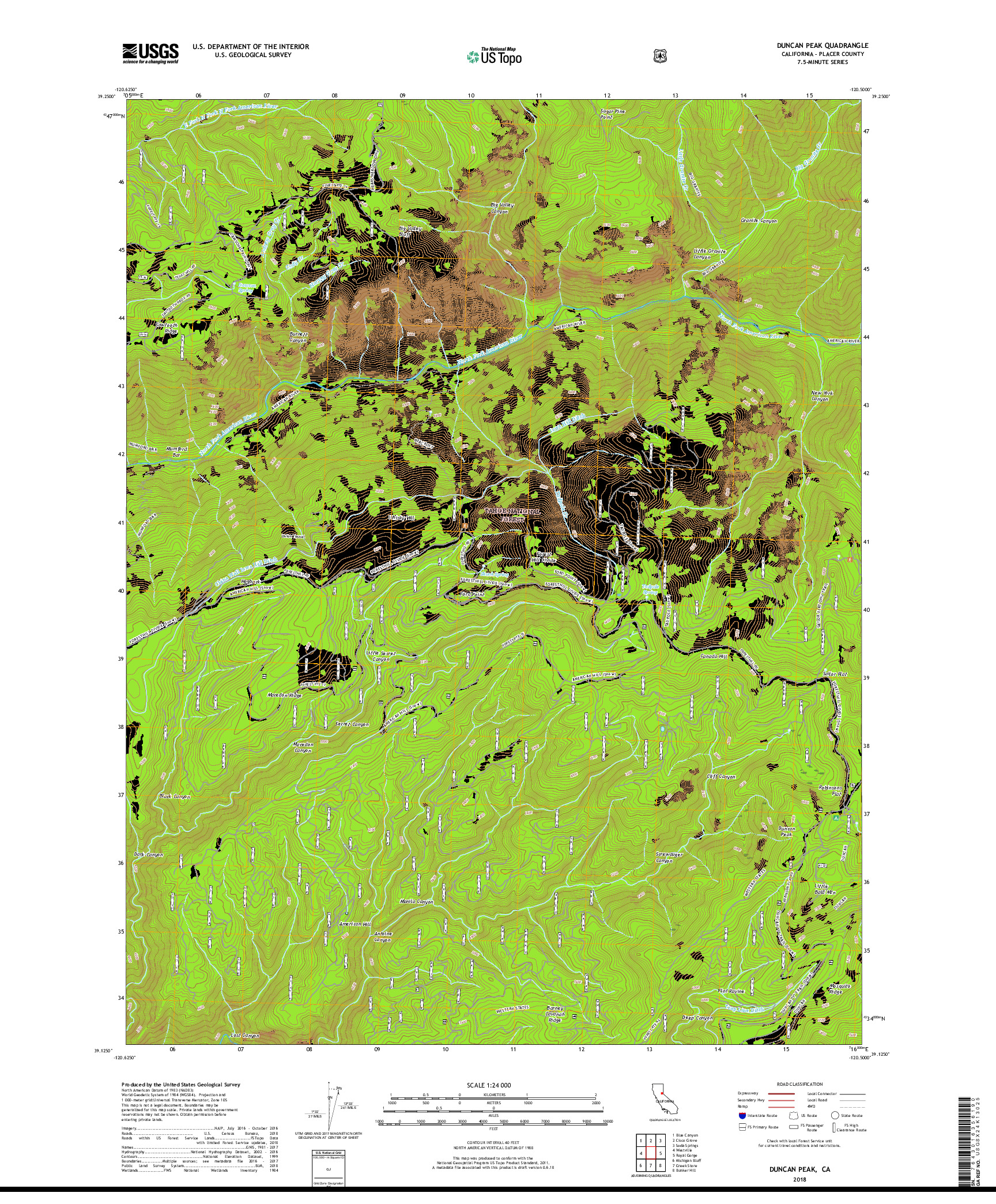 USGS US TOPO 7.5-MINUTE MAP FOR DUNCAN PEAK, CA 2018