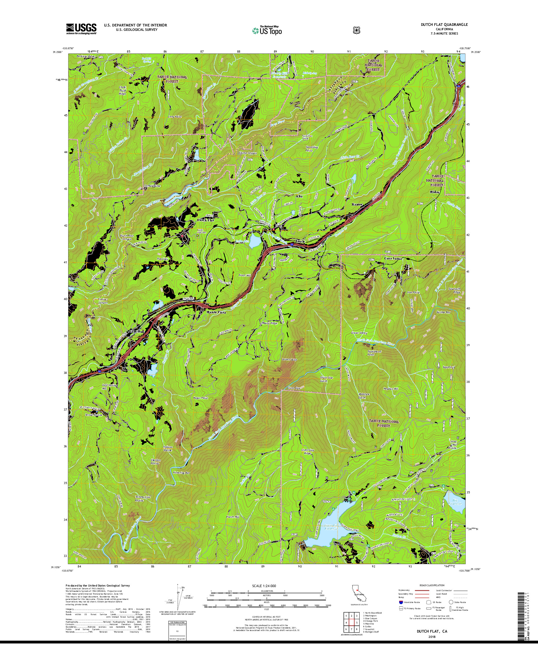 USGS US TOPO 7.5-MINUTE MAP FOR DUTCH FLAT, CA 2018