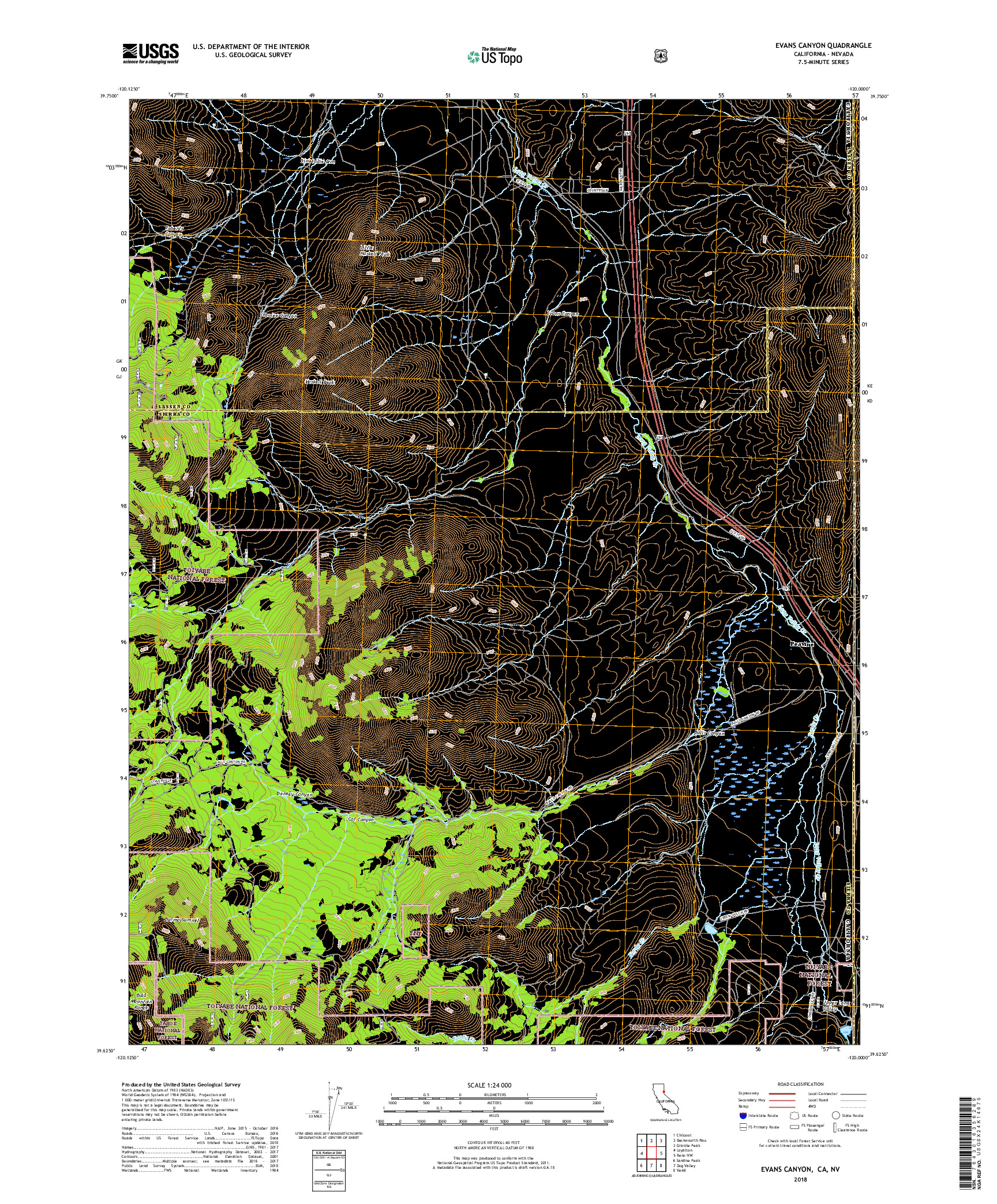 USGS US TOPO 7.5-MINUTE MAP FOR EVANS CANYON, CA,NV 2018