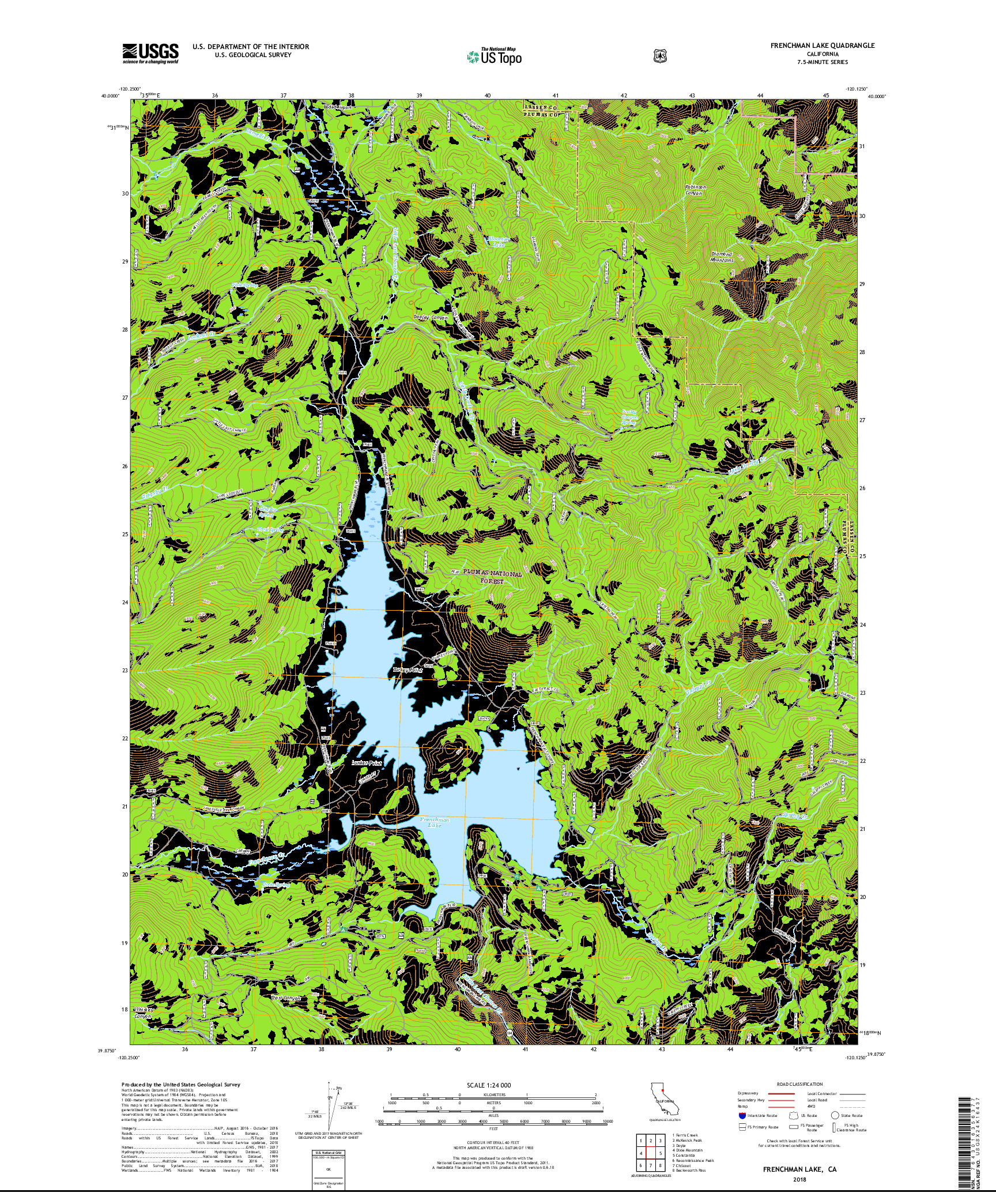 USGS US TOPO 7.5-MINUTE MAP FOR FRENCHMAN LAKE, CA 2018