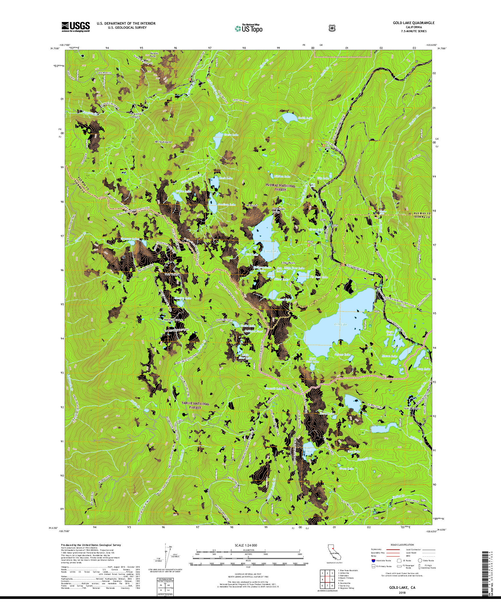 USGS US TOPO 7.5-MINUTE MAP FOR GOLD LAKE, CA 2018