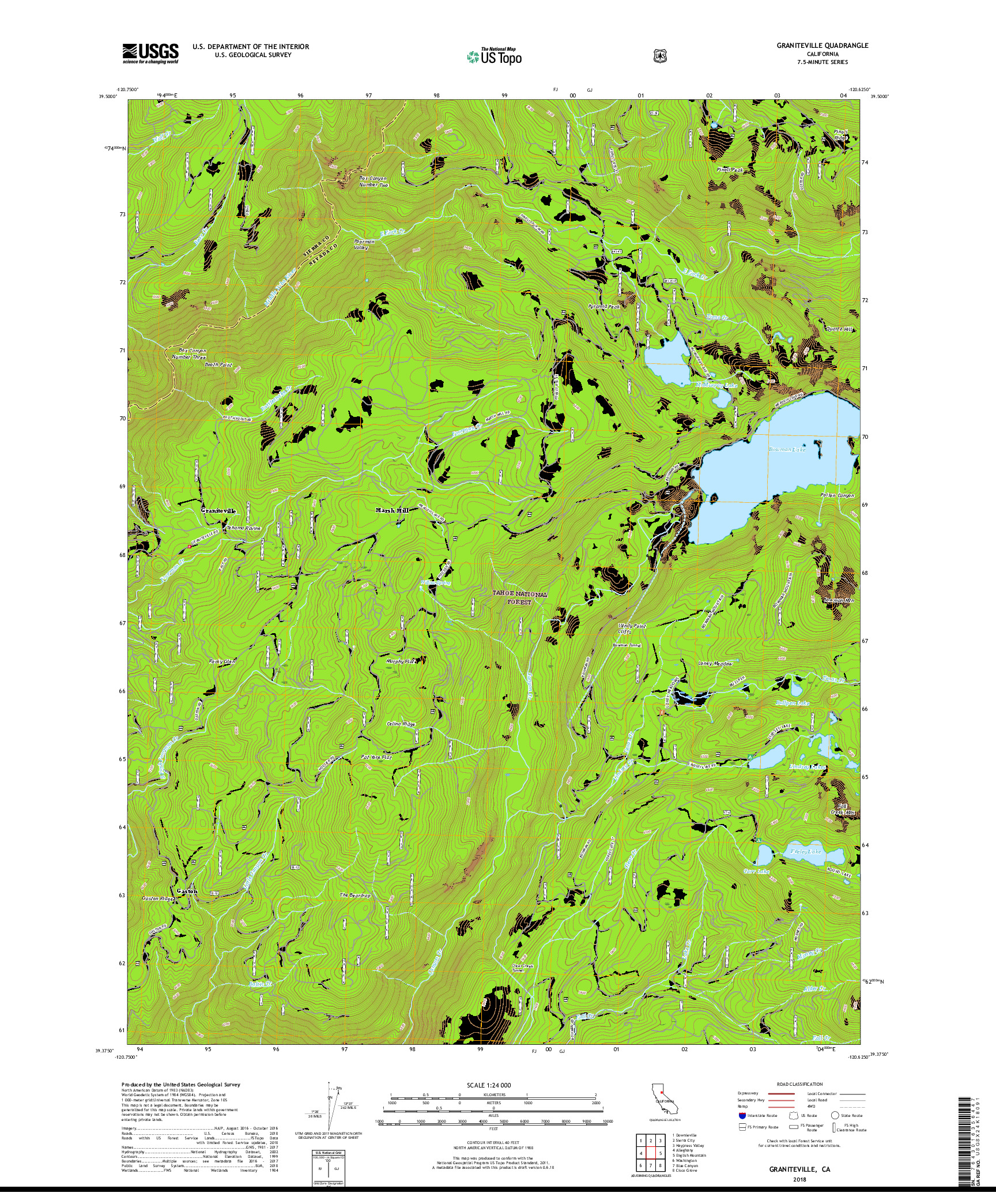 USGS US TOPO 7.5-MINUTE MAP FOR GRANITEVILLE, CA 2018