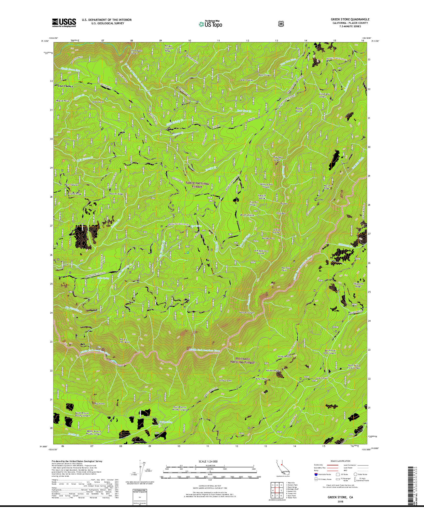 USGS US TOPO 7.5-MINUTE MAP FOR GREEK STORE, CA 2018