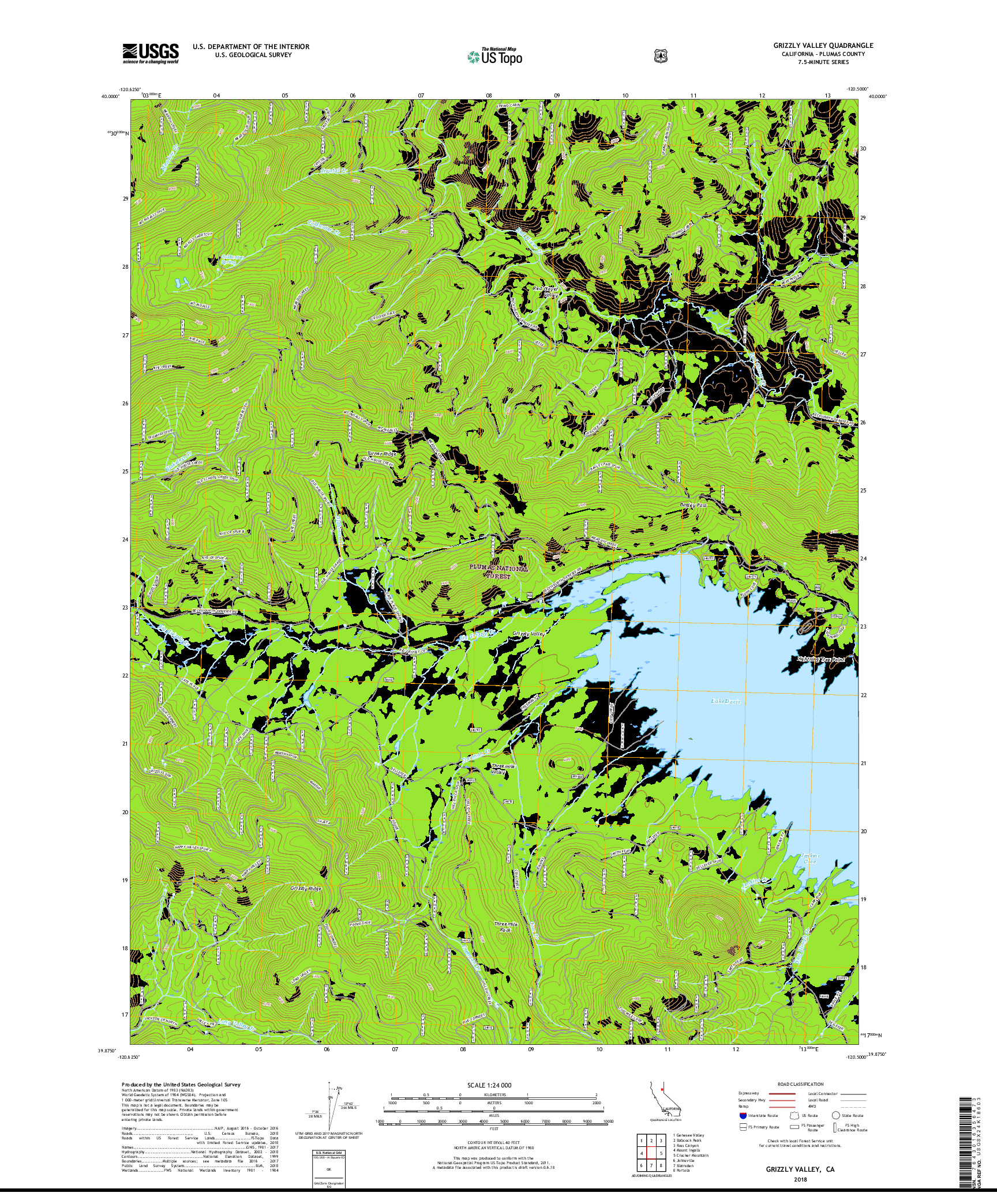 USGS US TOPO 7.5-MINUTE MAP FOR GRIZZLY VALLEY, CA 2018