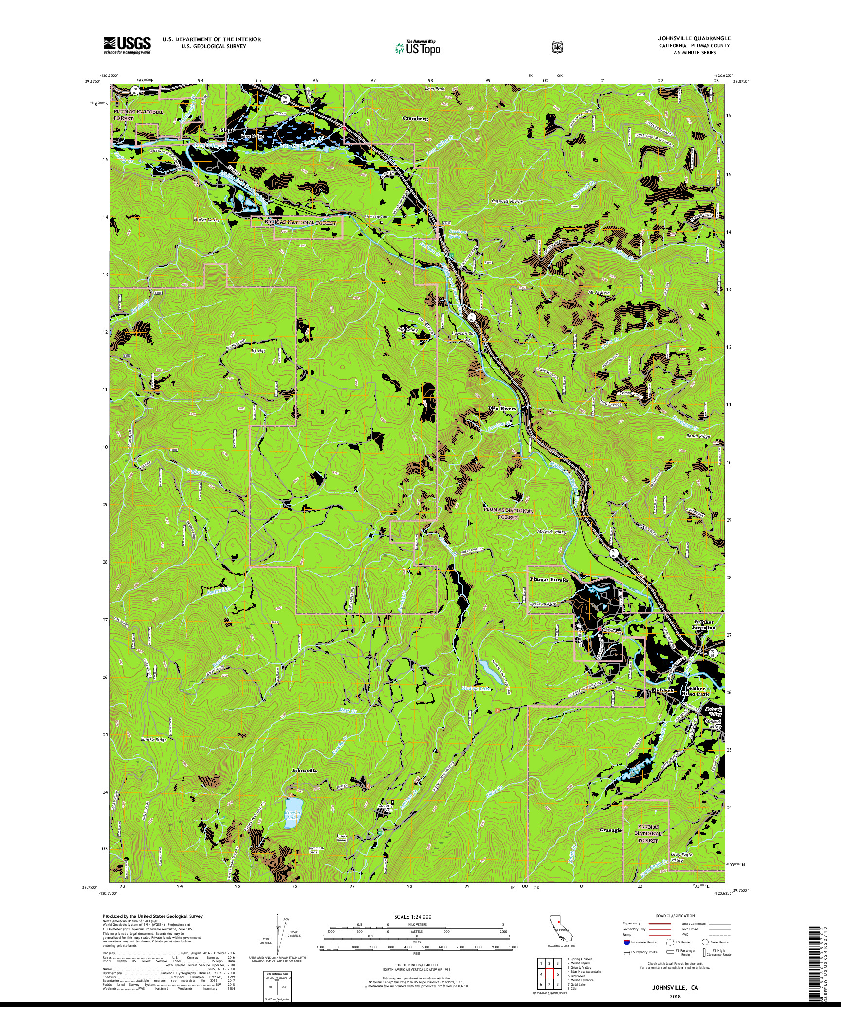 USGS US TOPO 7.5-MINUTE MAP FOR JOHNSVILLE, CA 2018