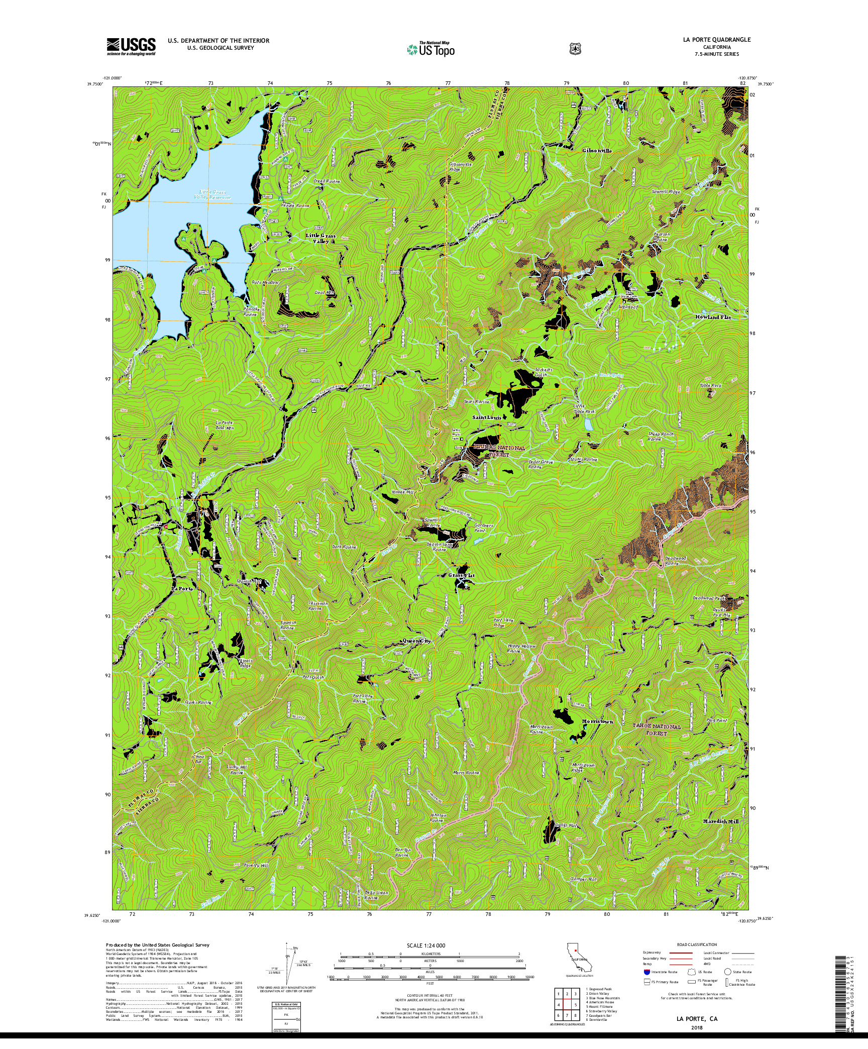 USGS US TOPO 7.5-MINUTE MAP FOR LA PORTE, CA 2018